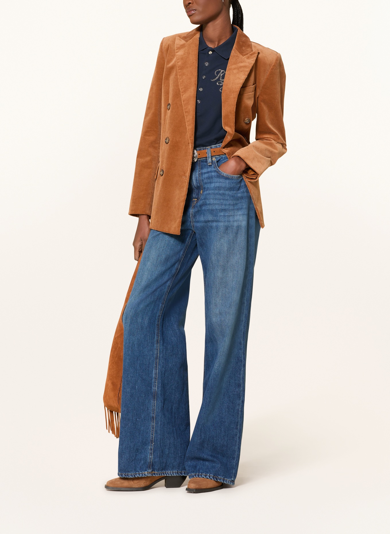 LAUREN RALPH LAUREN Jersey-Poloshirt mit Schmucksteinen: DUNKELBLAU / GOLD