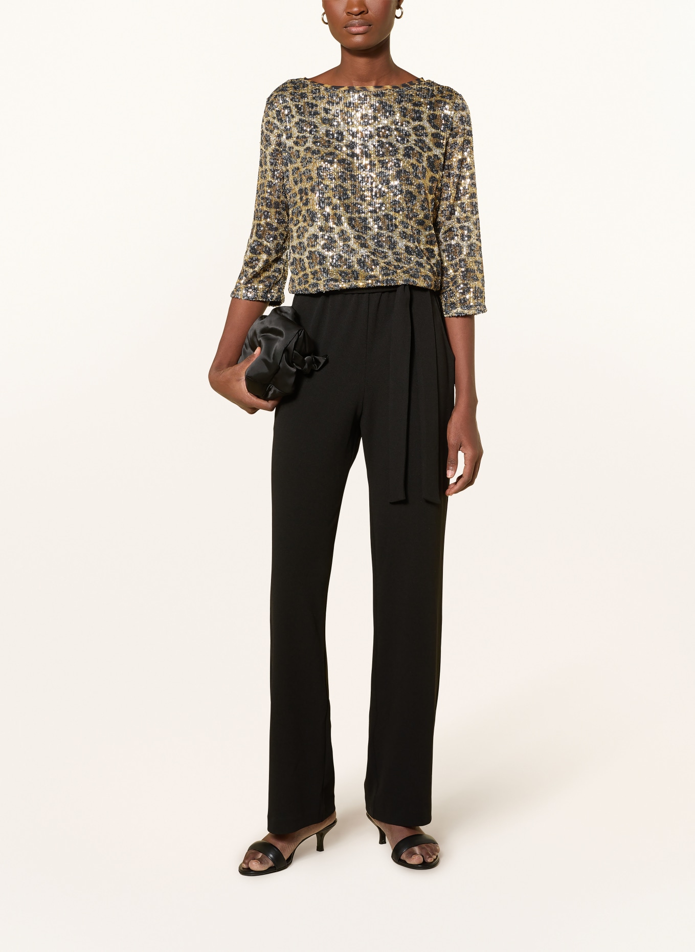 Ana Alcazar Jumpsuit mit 3/4-Arm und Pailletten: SCHWARZ / HELLBRAUN