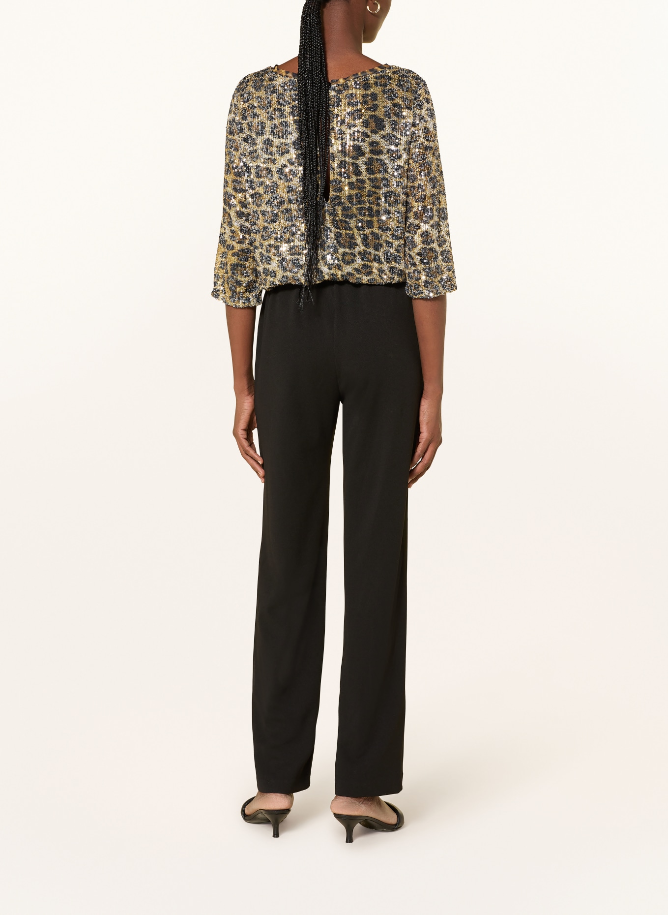 Ana Alcazar Jumpsuit mit 3/4-Arm und Pailletten: SCHWARZ / HELLBRAUN