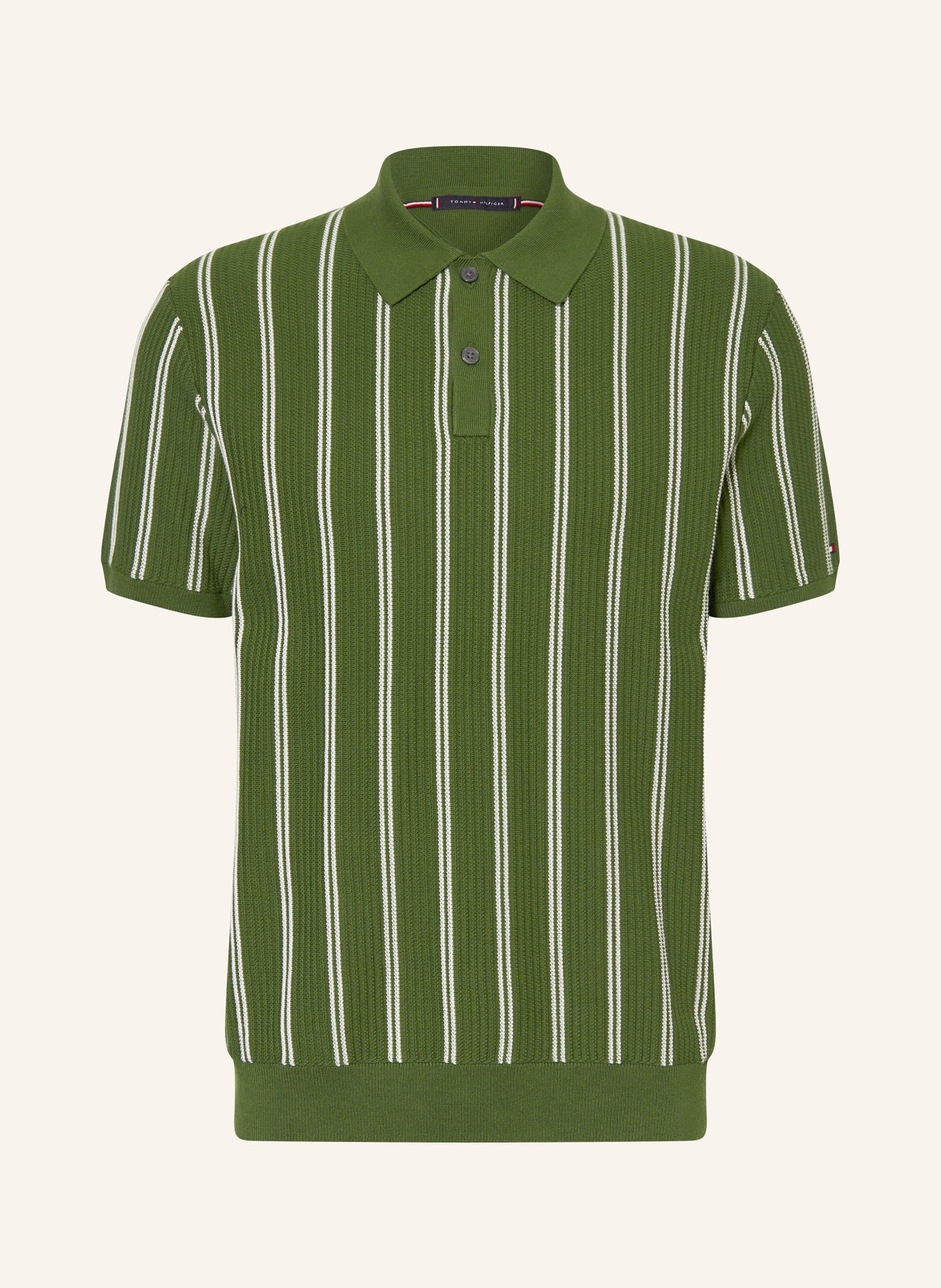 TOMMY HILFIGER knitted polo shirt: DARK GREEN / WHITE