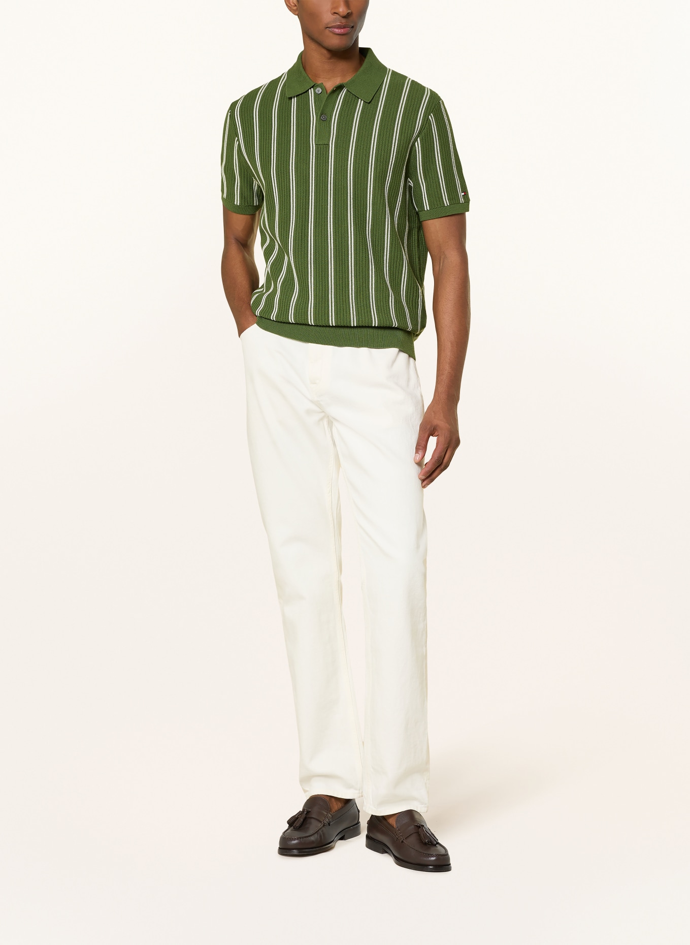 TOMMY HILFIGER knitted polo shirt: DARK GREEN / WHITE