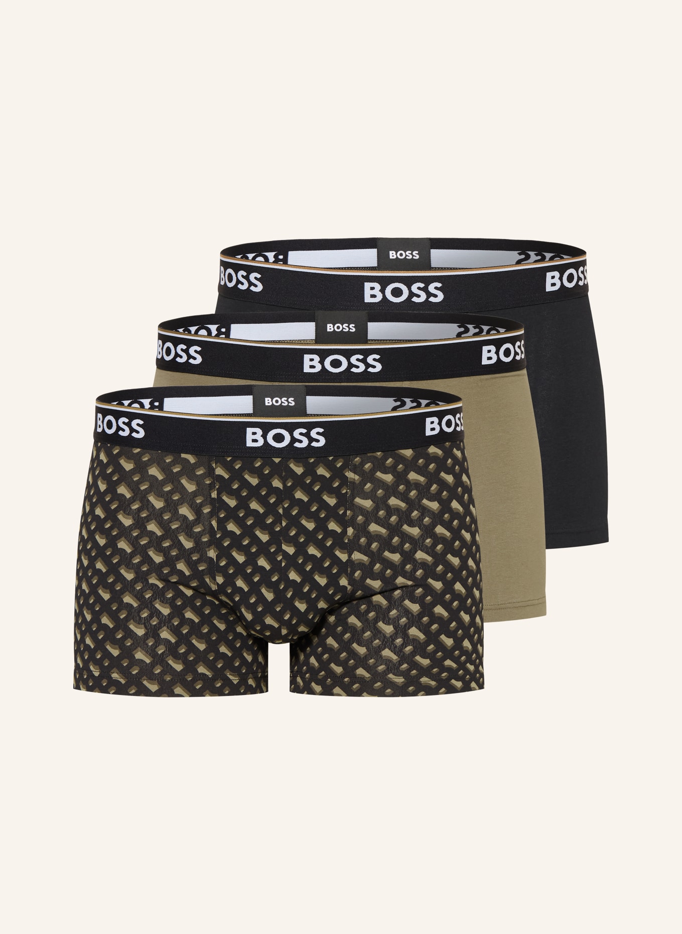 BOSS 3er-Pack Boxershorts POWER: SCHWARZ / KHAKI
