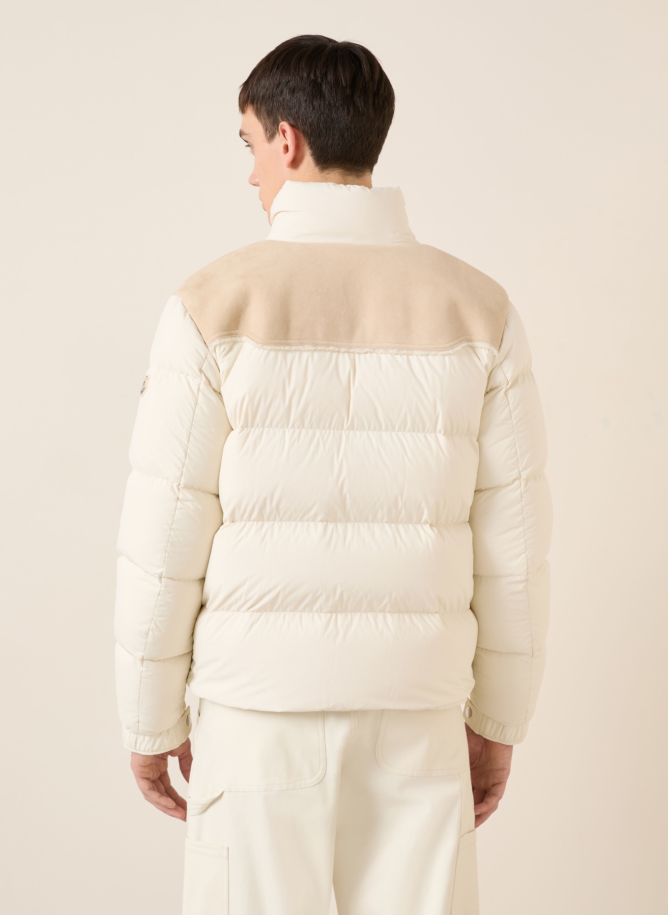 MONCLER Daunenjacke VERINE mit Leder: ECRU / BEIGE