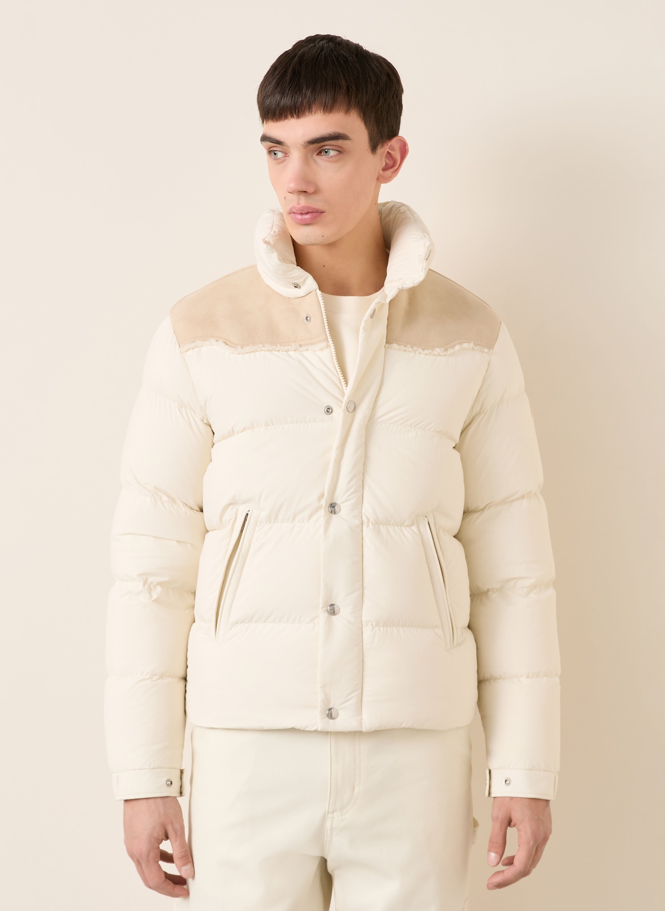 MONCLER Daunenjacke VERINE mit Leder: ECRU / BEIGE