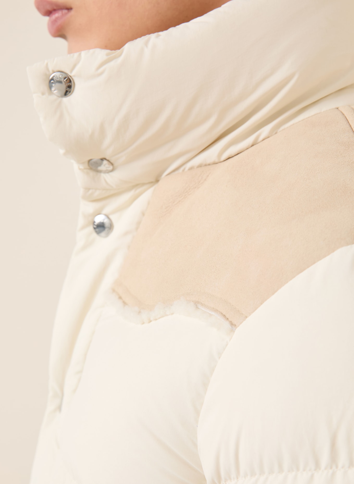 MONCLER Daunenjacke VERINE mit Leder: ECRU / BEIGE