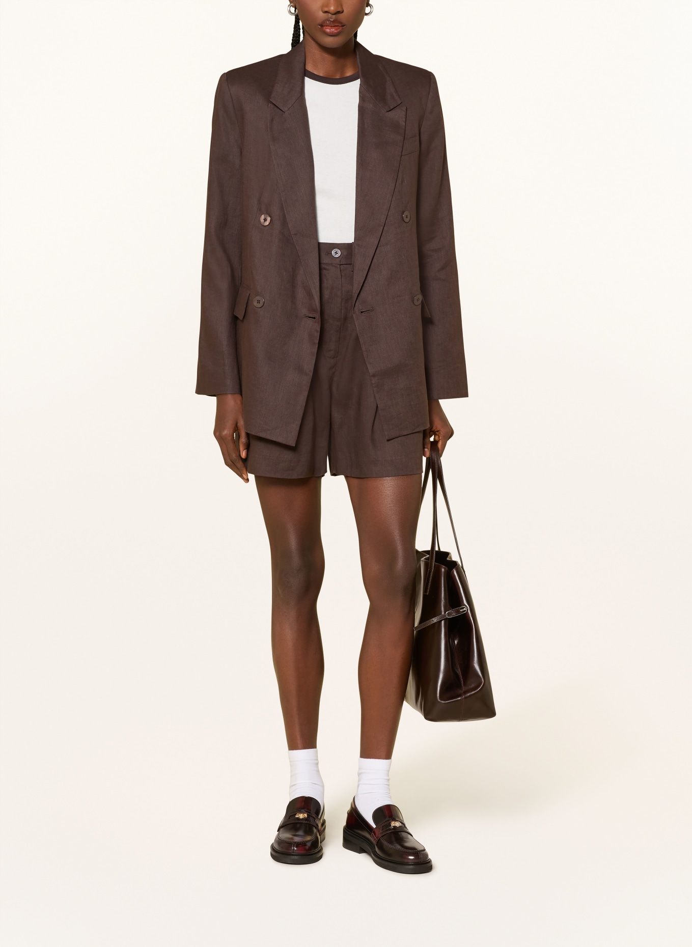 MRS & HUGS linen blazer: DARK BROWN