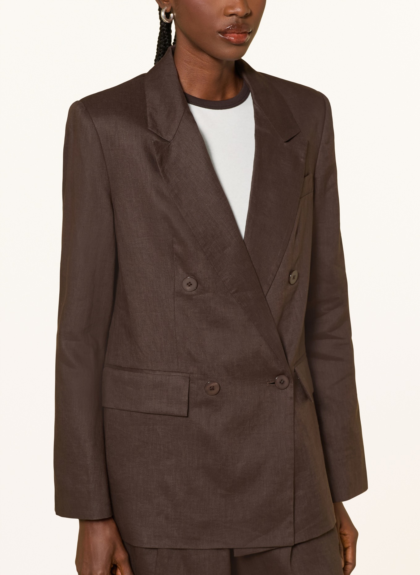 MRS & HUGS linen blazer: DARK BROWN