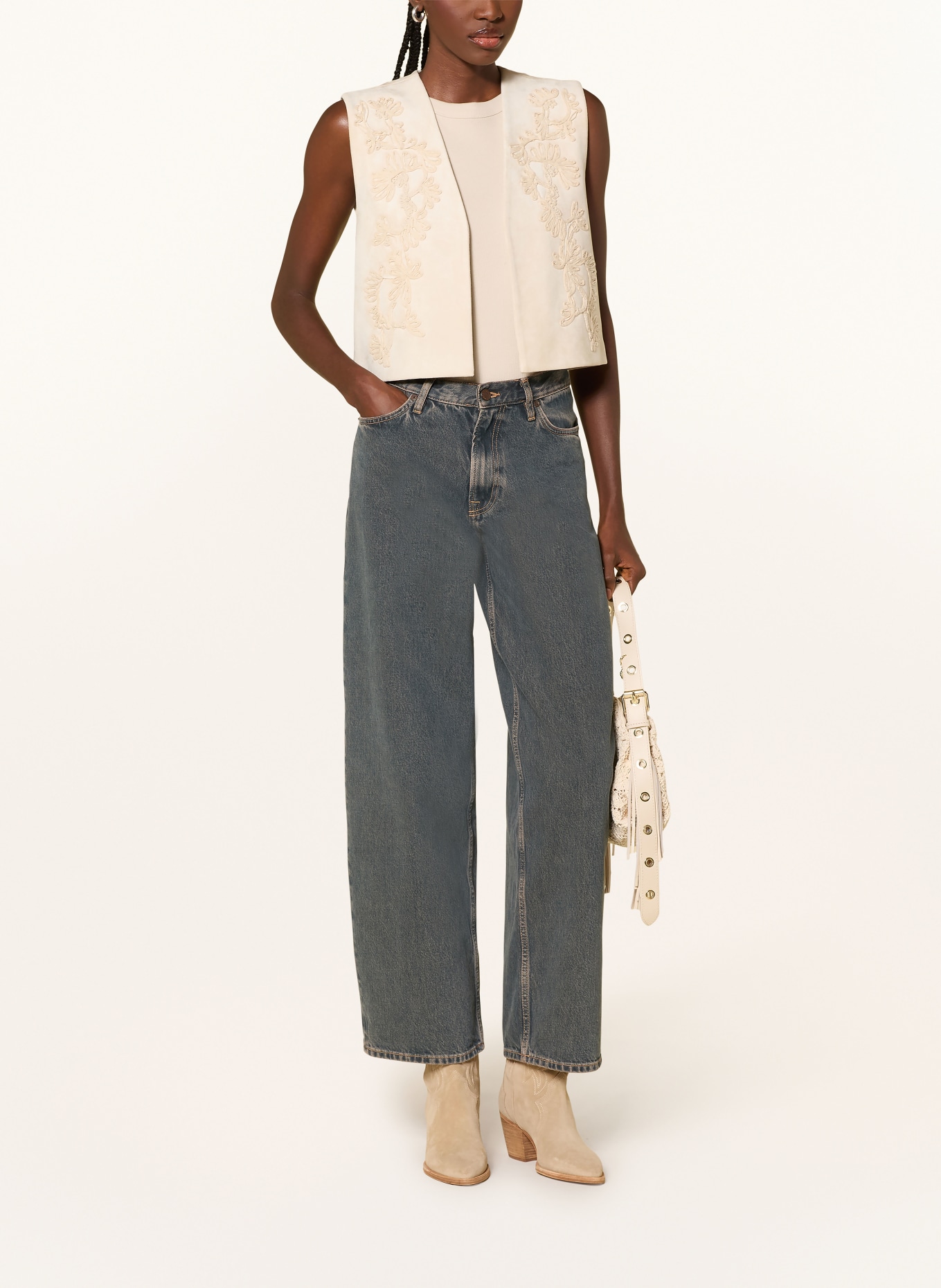 MRS & HUGS Blazerweste in Lederoptik: CREME