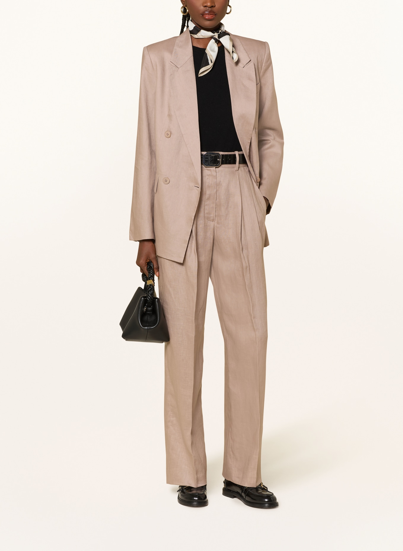 MRS & HUGS Lněné kalhoty Marlene: BÉŽOVÁ