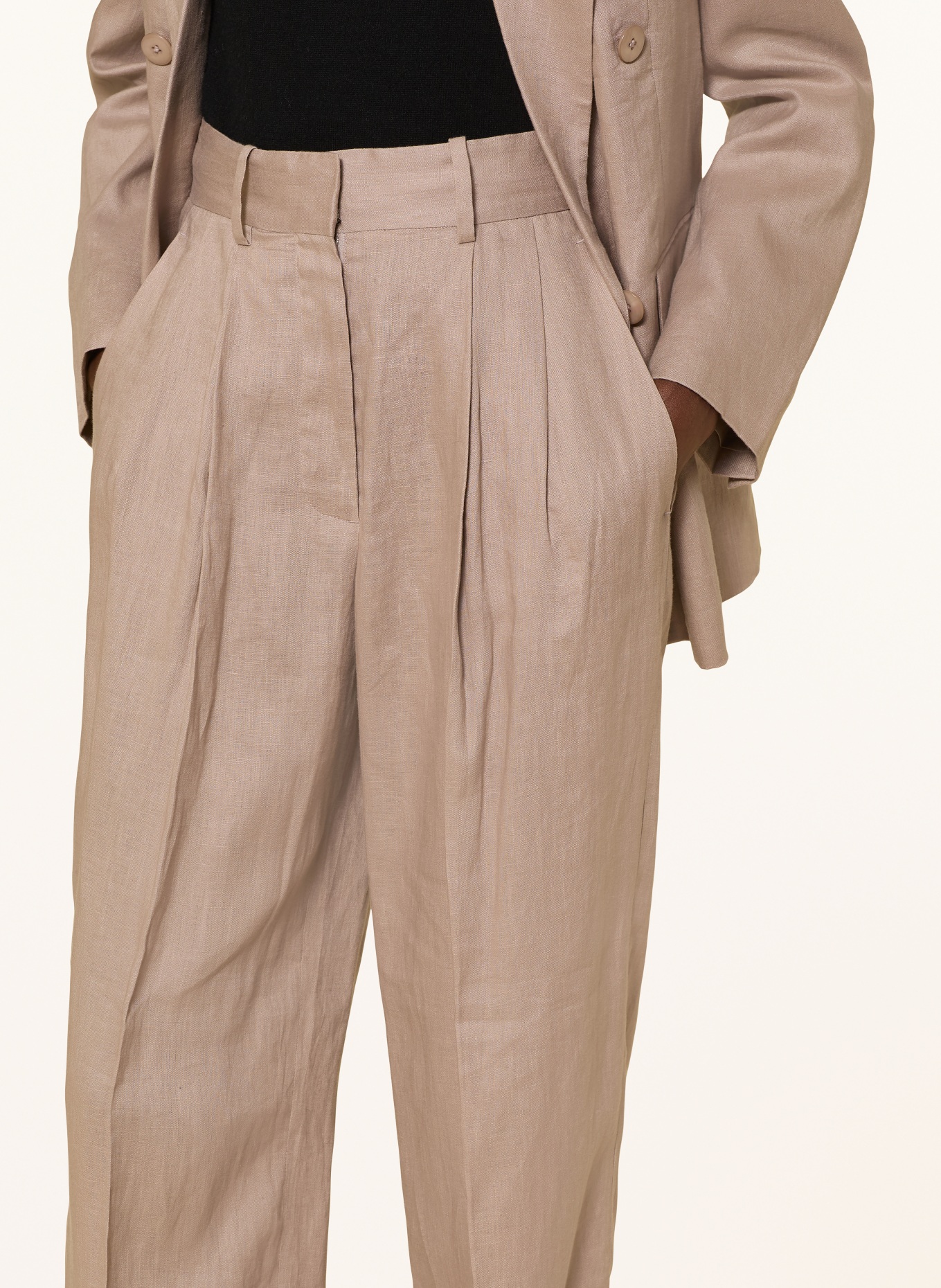 MRS & HUGS Lněné kalhoty Marlene: BÉŽOVÁ