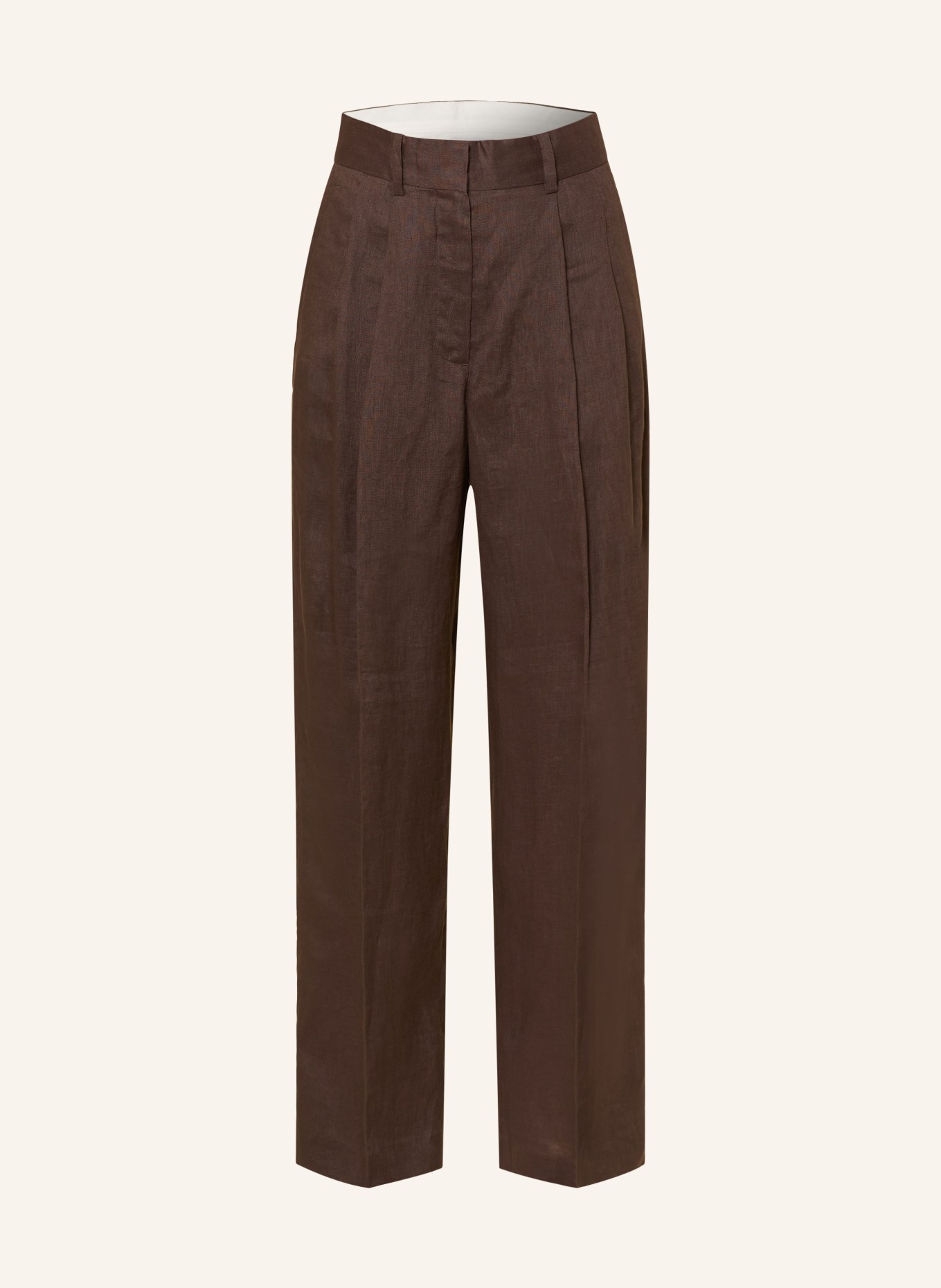 MRS & HUGS Lněné kalhoty Marlene: TMAVĚ HNĚDÁ