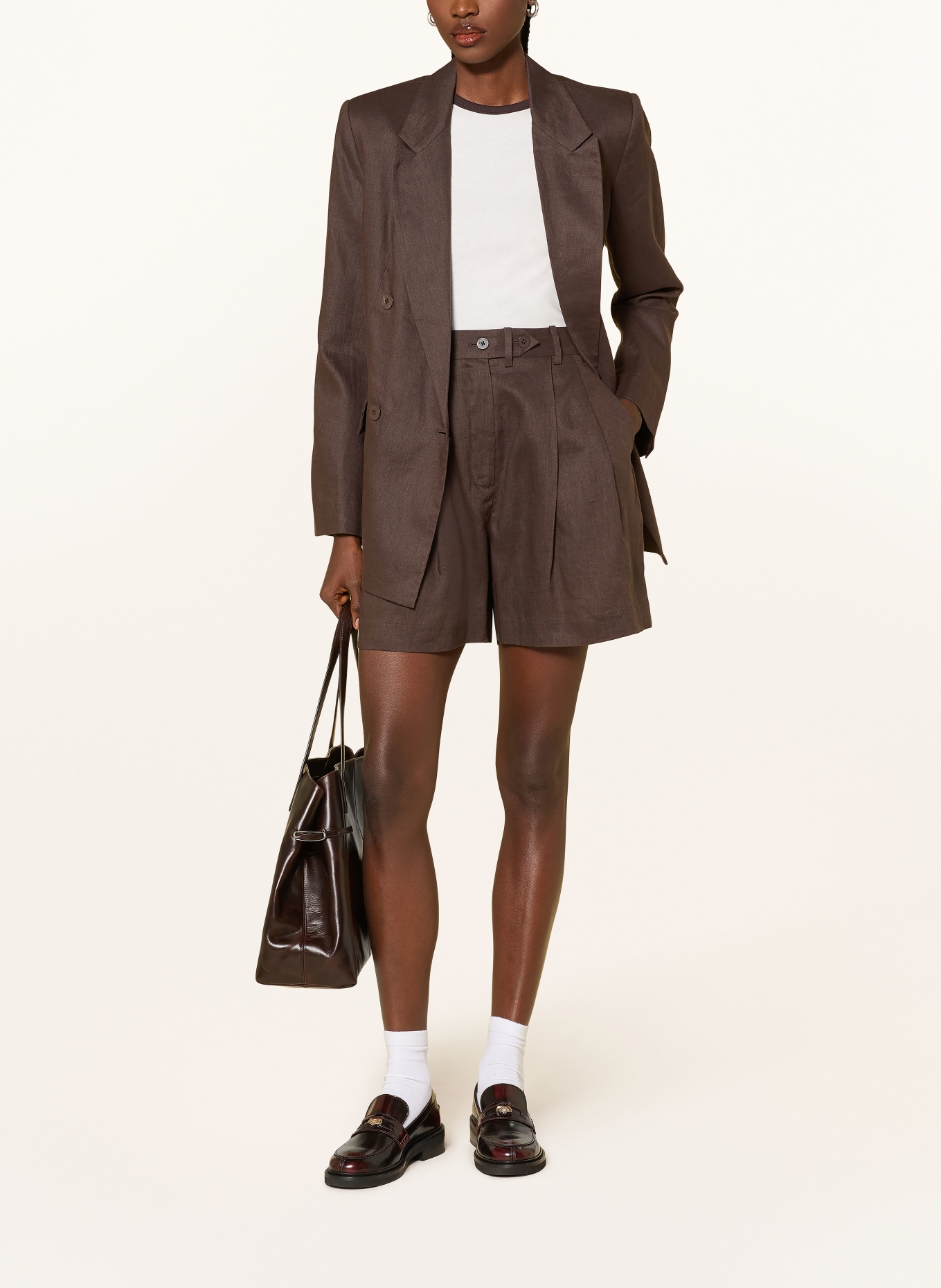 MRS & HUGS linen shorts: DARK BROWN