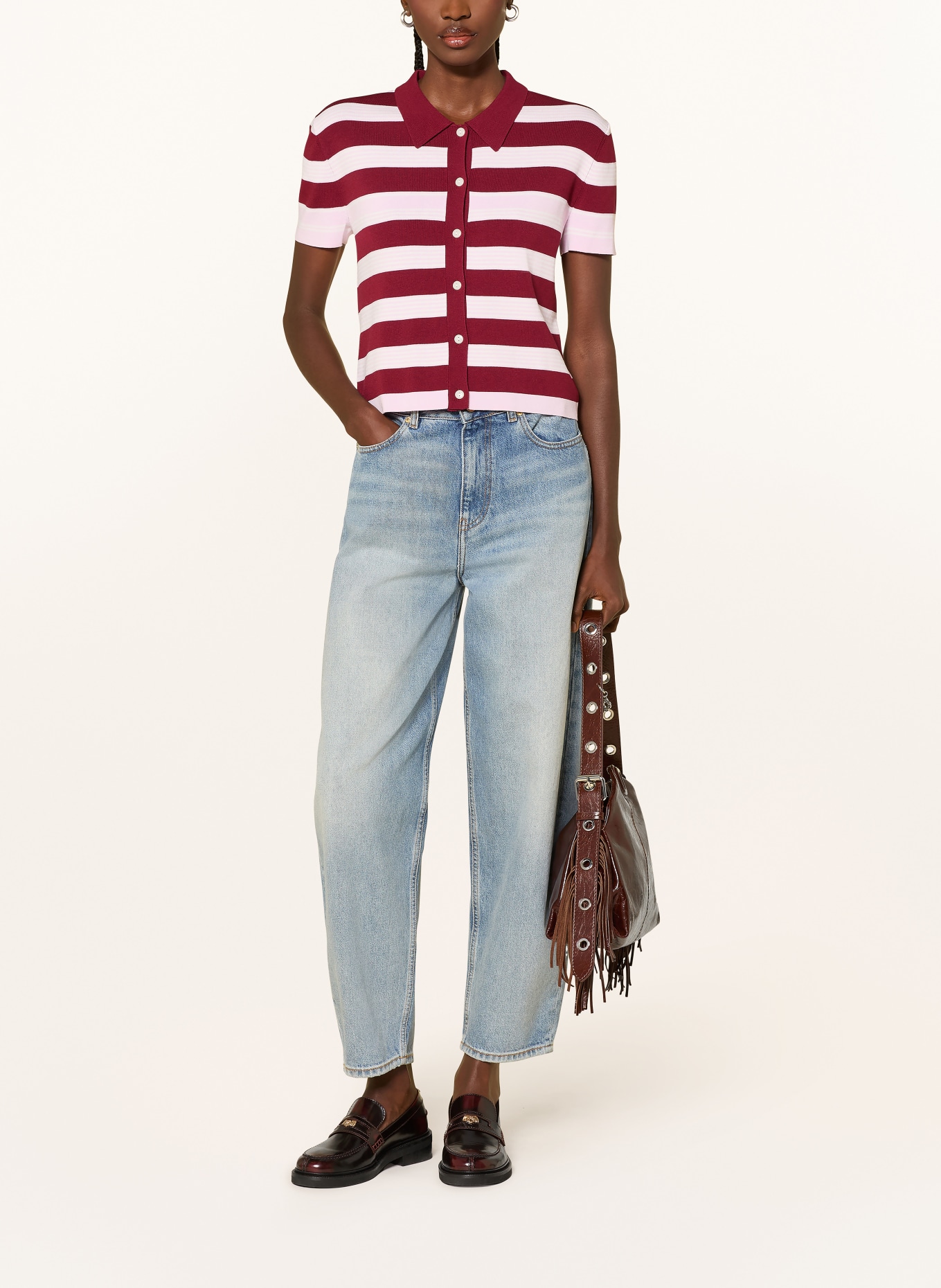 MRS & HUGS cardigan: DARK RED / PINK / WHITE