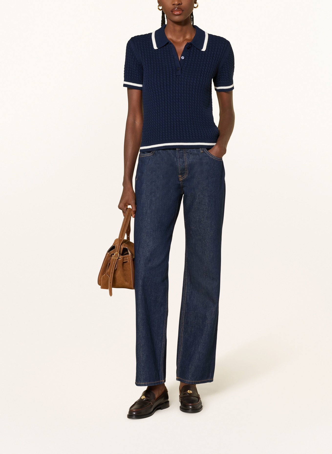 MRS & HUGS knitted polo shirt: DARK BLUE / WHITE