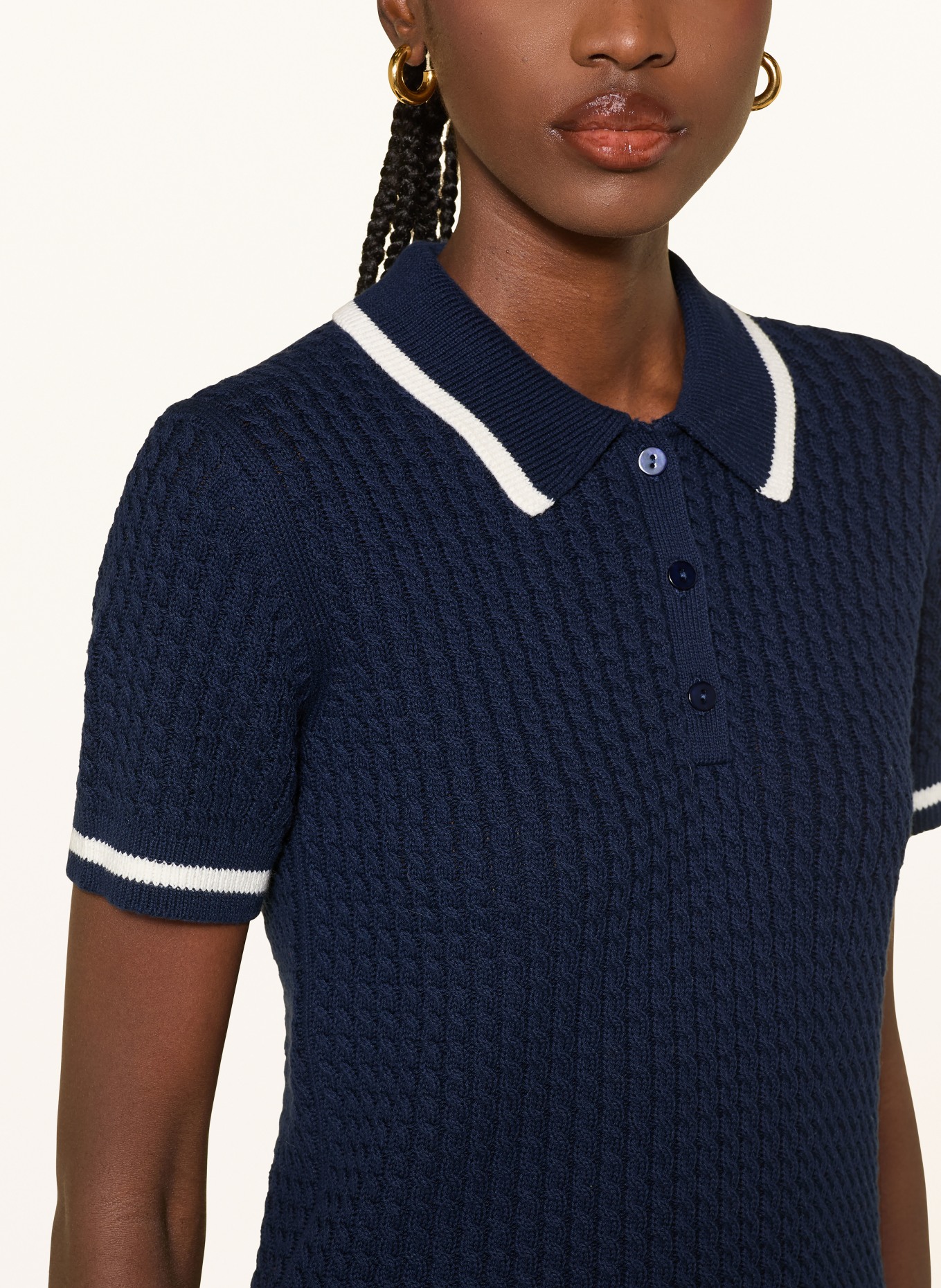 MRS & HUGS knitted polo shirt: DARK BLUE / WHITE