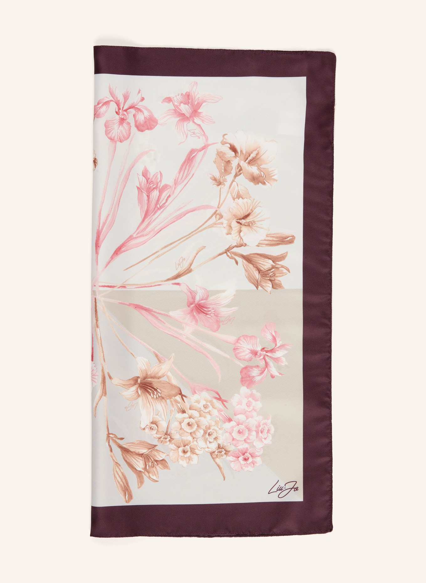 LIU JO saténový šátek: REŽNÁ / RŮŽOVÁ / TMAVĚ FIALOVÁ