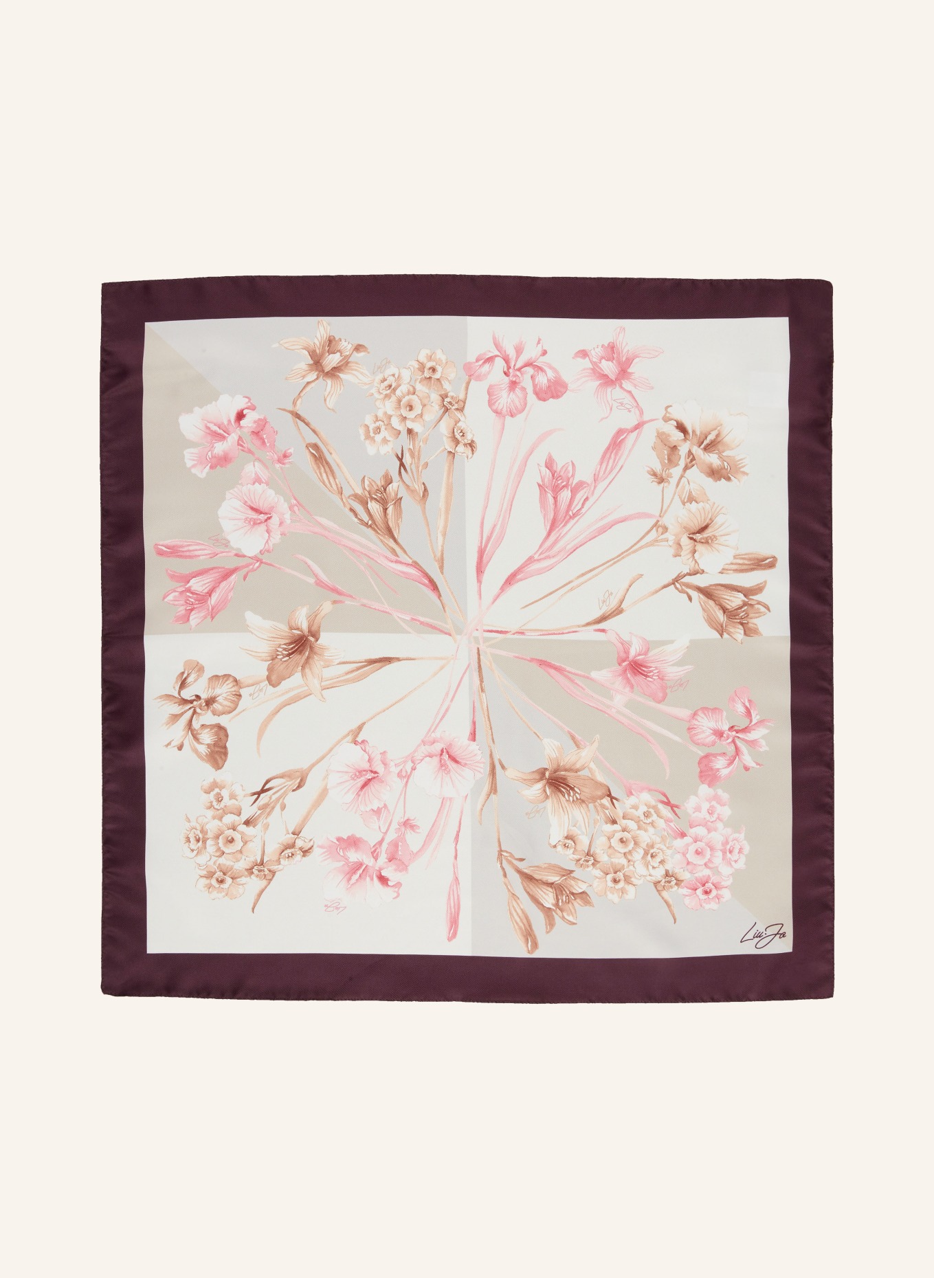 LIU JO saténový šátek: REŽNÁ / RŮŽOVÁ / TMAVĚ FIALOVÁ