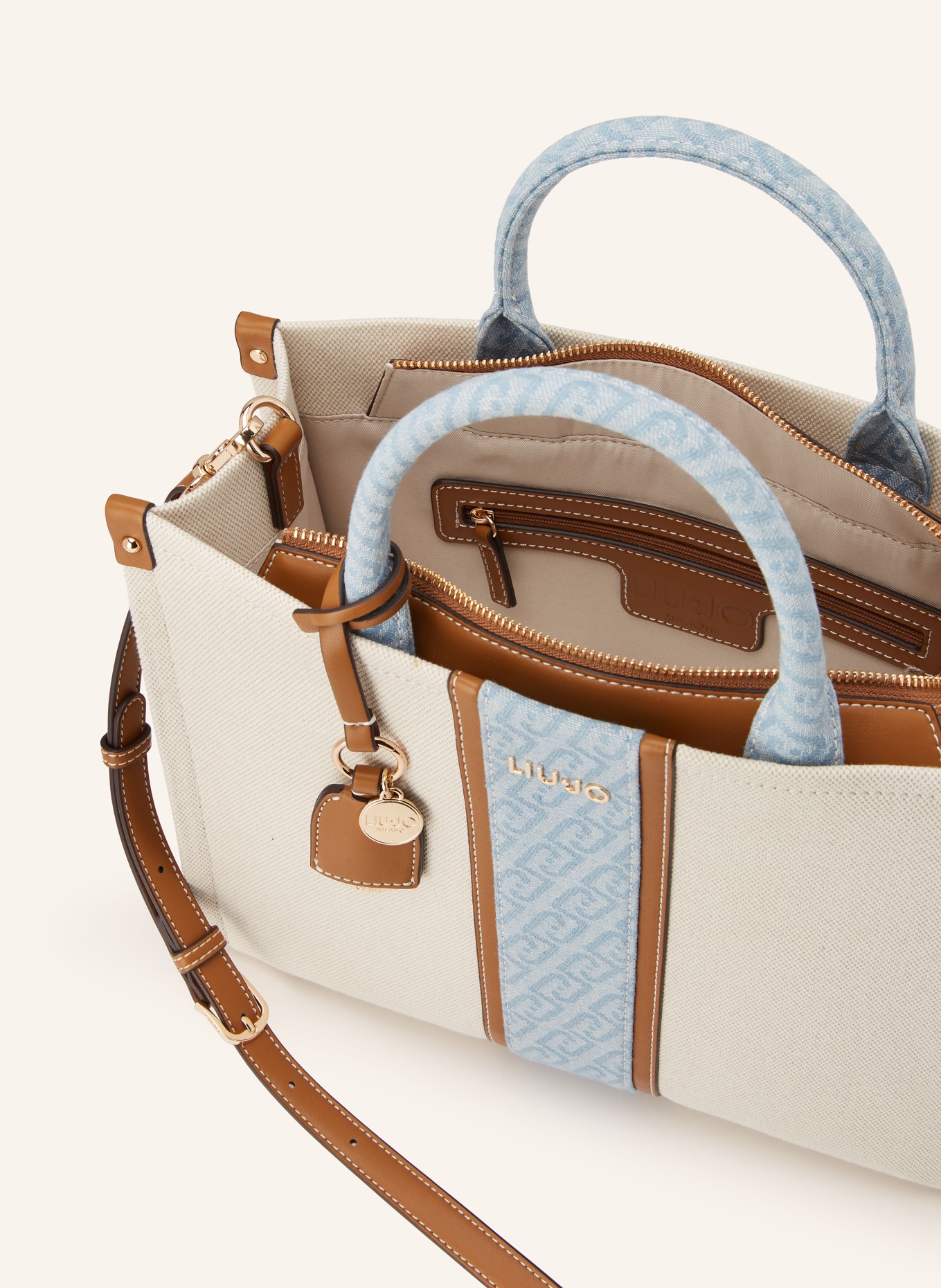 LIU JO Shopper MEDIUM: ECRU / BRAUN / HELLBLAU