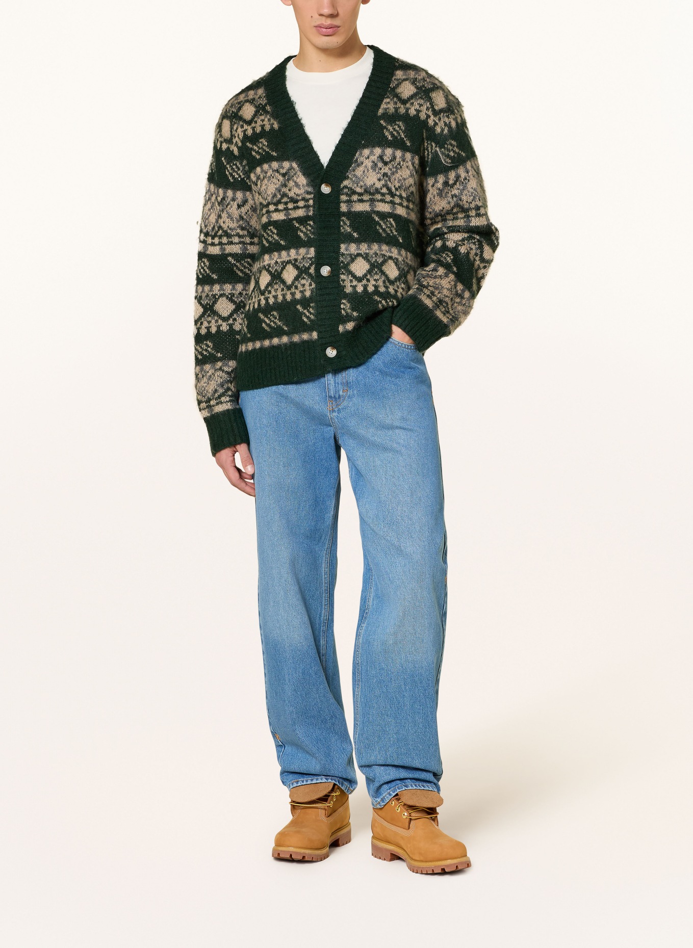 DAILY PAPER Strickjacke: DUNKELGRÜN / CREME / GRAU