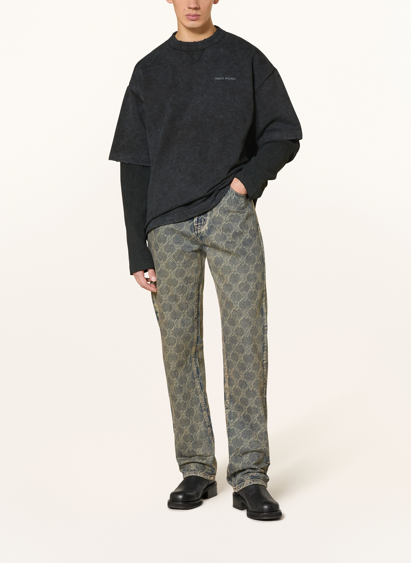 DAILY PAPER Sweatshirt im Materialmix: SCHWARZ