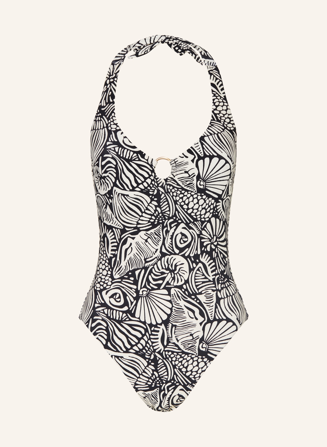 SEAFOLLY Neckholder-Badeanzug SHELLS: SCHWARZ / CREME