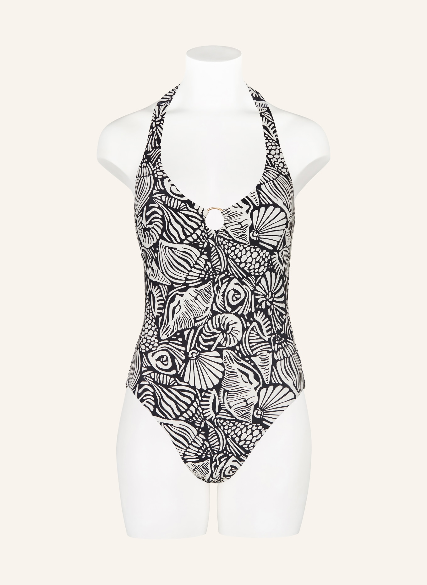 SEAFOLLY Neckholder-Badeanzug SHELLS: SCHWARZ / CREME