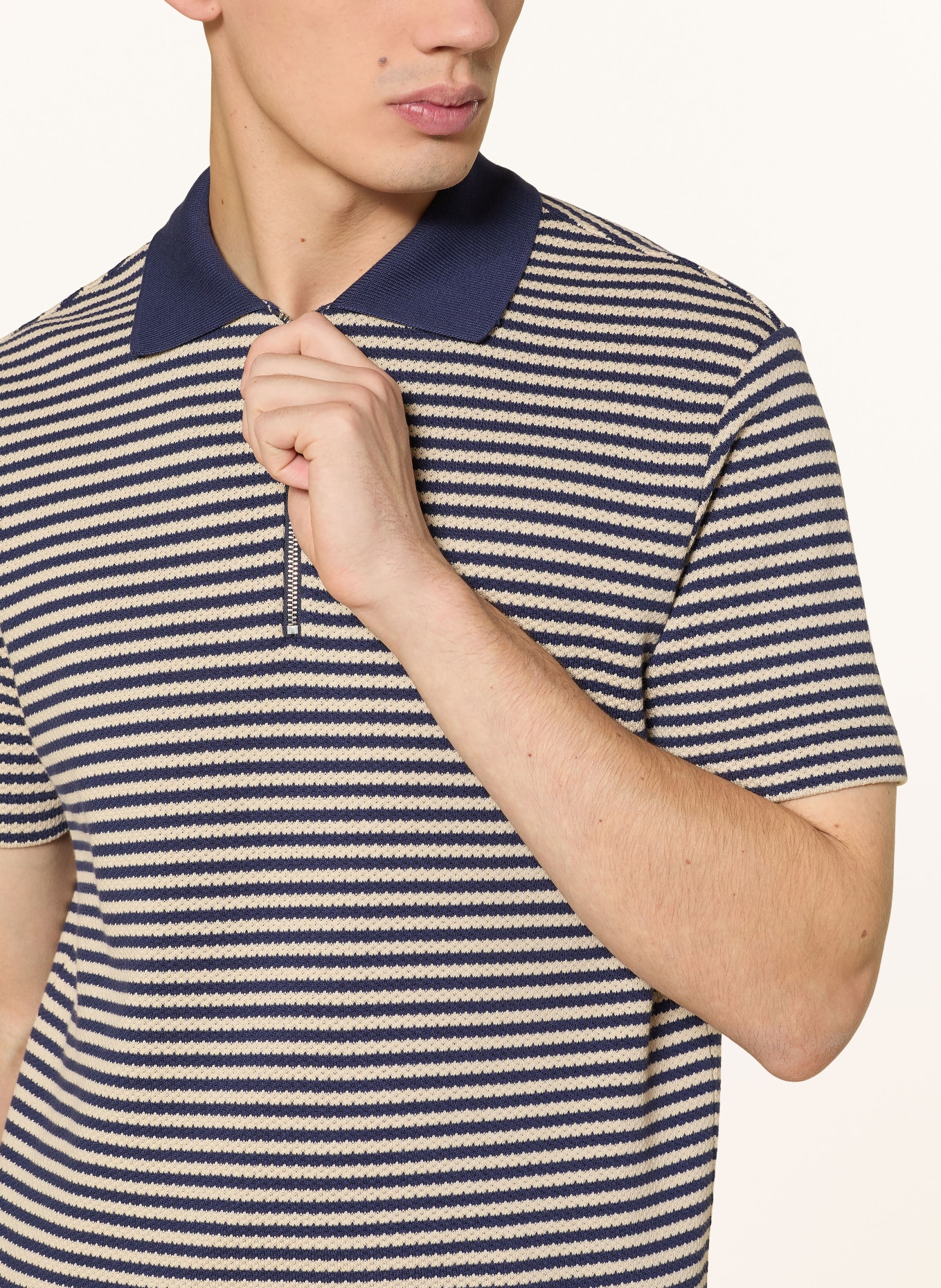 CLOSED Gebreid poloshirt: BLAUW / BEIGE