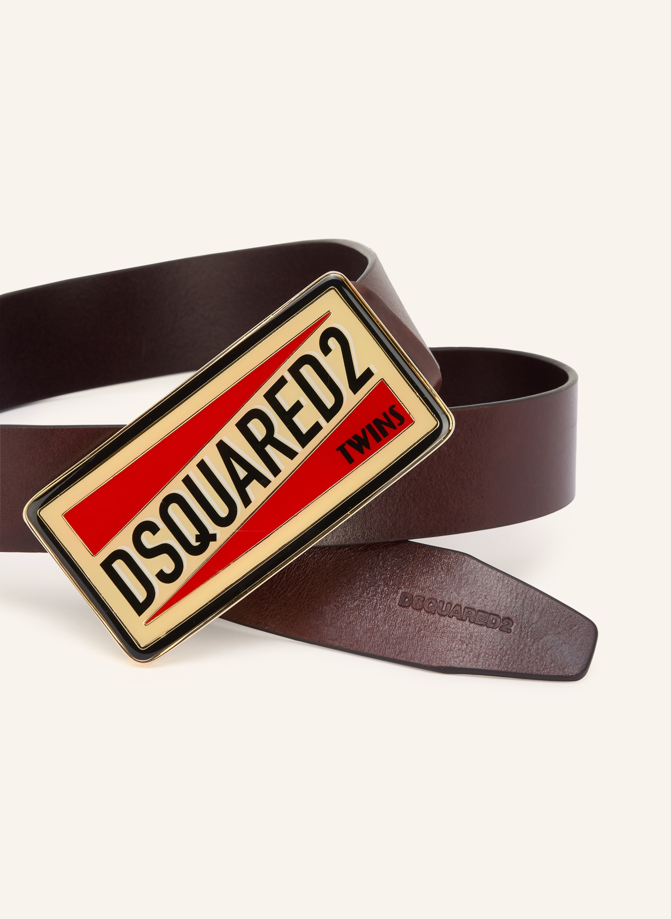 DSQUARED2 skórzany pasek: CIEMNOBRĄZOWY / CZERWONY / JASNOŻÓŁTY