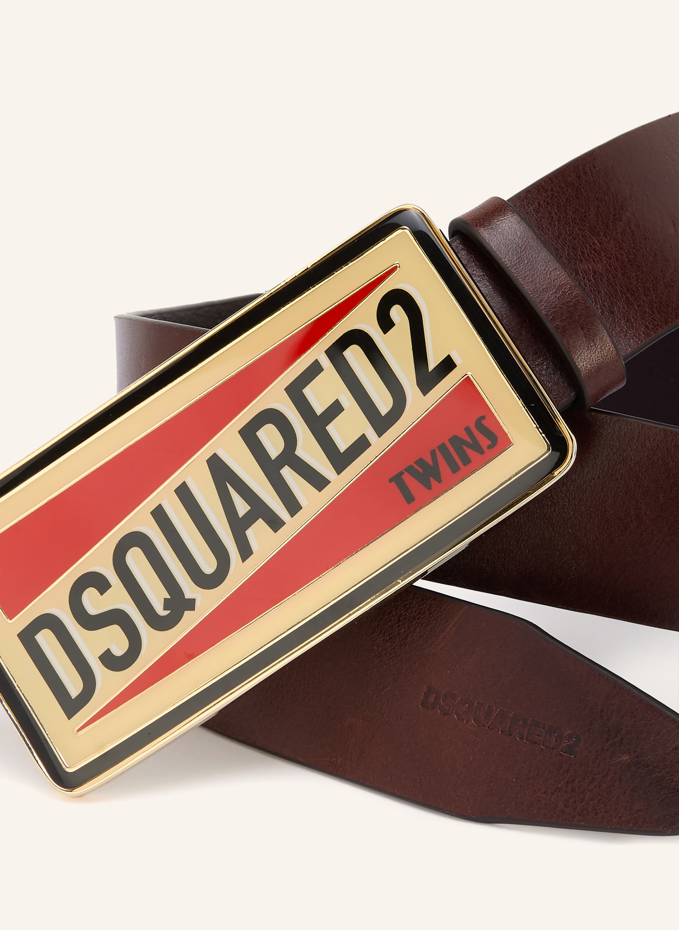 DSQUARED2 skórzany pasek: CIEMNOBRĄZOWY / CZERWONY / JASNOŻÓŁTY
