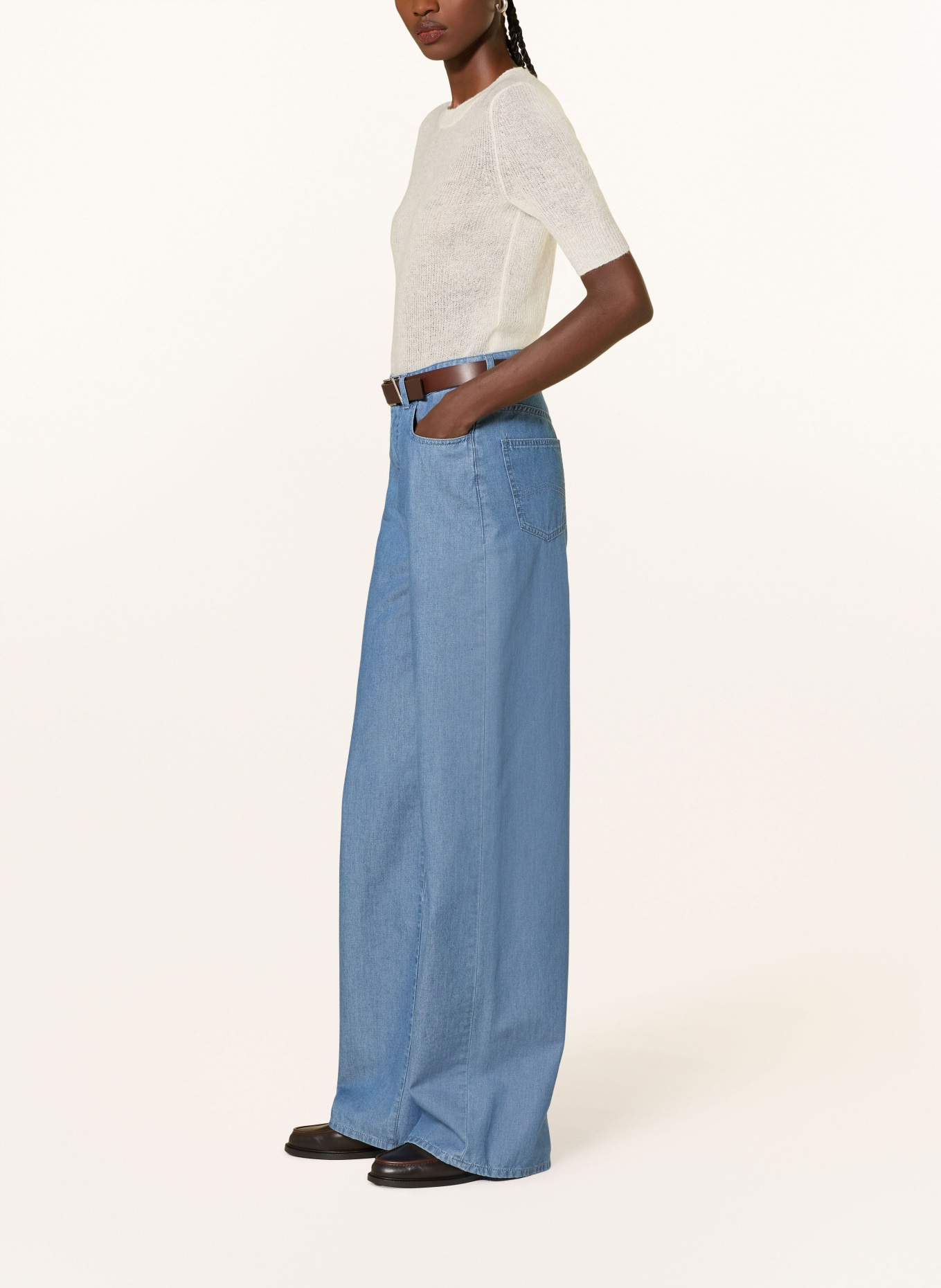 EMPORIO ARMANI Wide Leg Jeans: MB003 Light Blue Denim