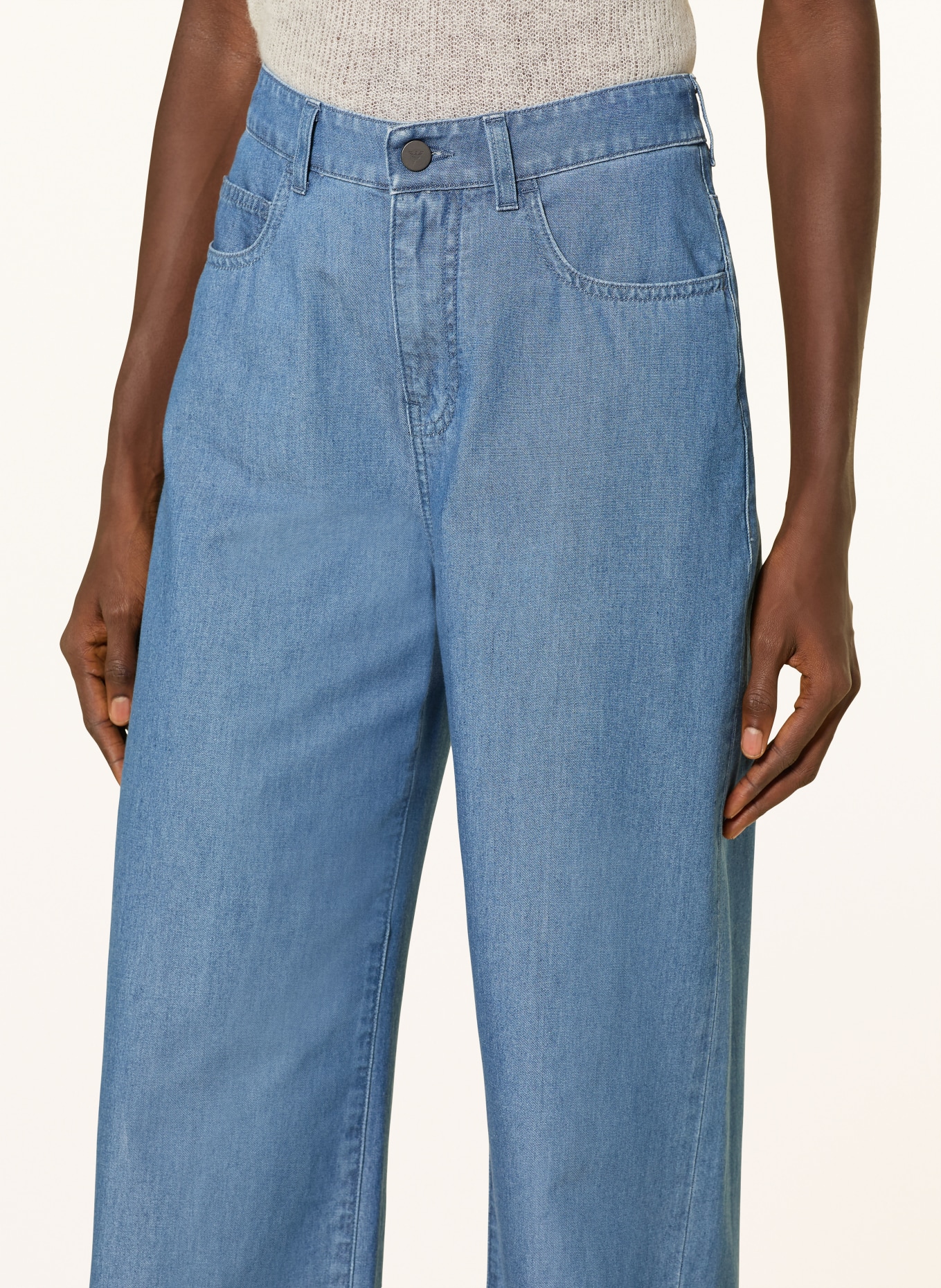 EMPORIO ARMANI Wide Leg Jeans: MB003 Light Blue Denim