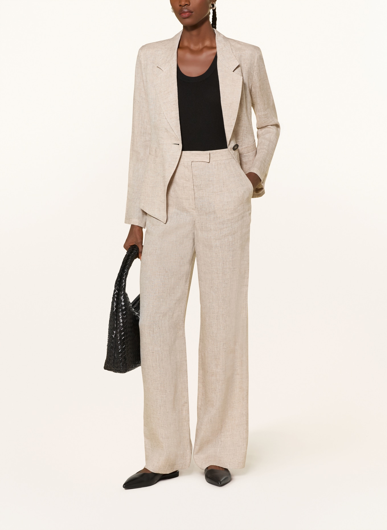 EMPORIO ARMANI Lněné kalhoty Marlene: BÉŽOVÁ / ČERNÁ