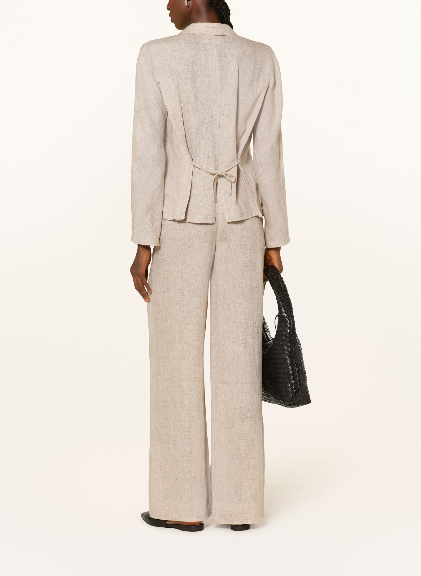 EMPORIO ARMANI Lněné kalhoty Marlene: BÉŽOVÁ / ČERNÁ