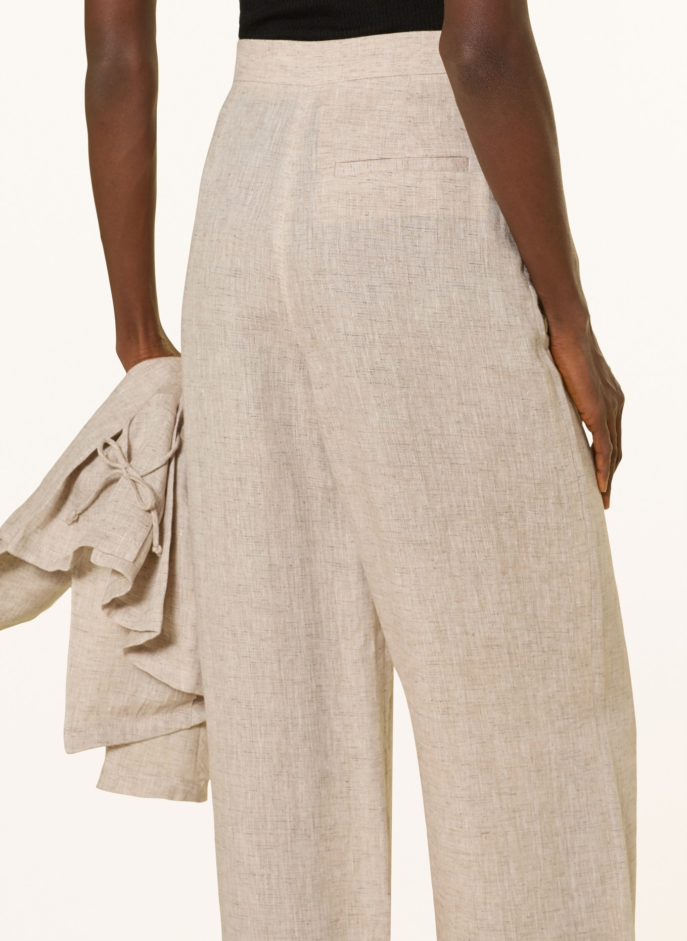 EMPORIO ARMANI Lněné kalhoty Marlene: BÉŽOVÁ / ČERNÁ