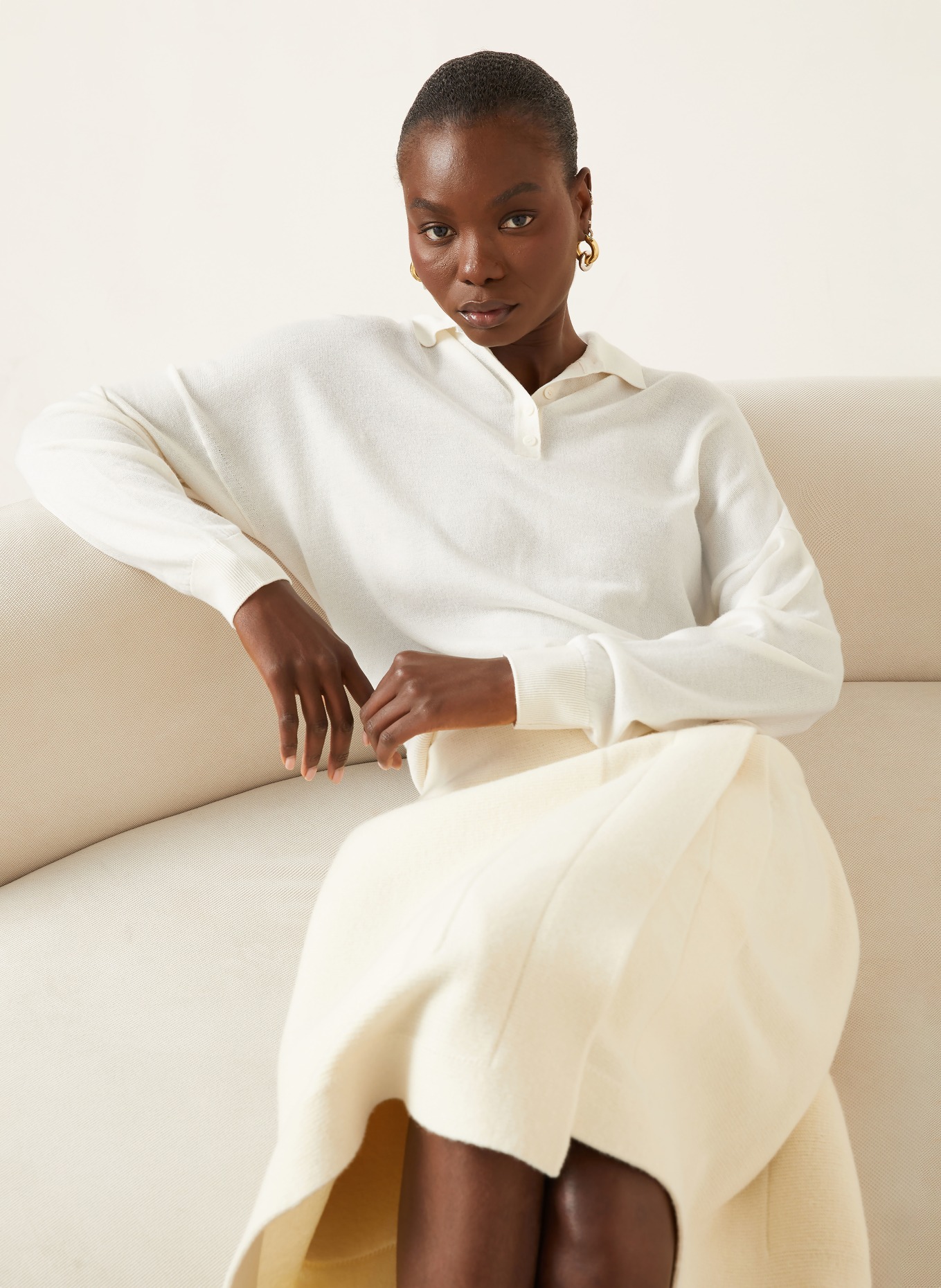 IRIS von ARNIM Strick-Poloshirt LILIA aus Cashmere mit Seide: CREME