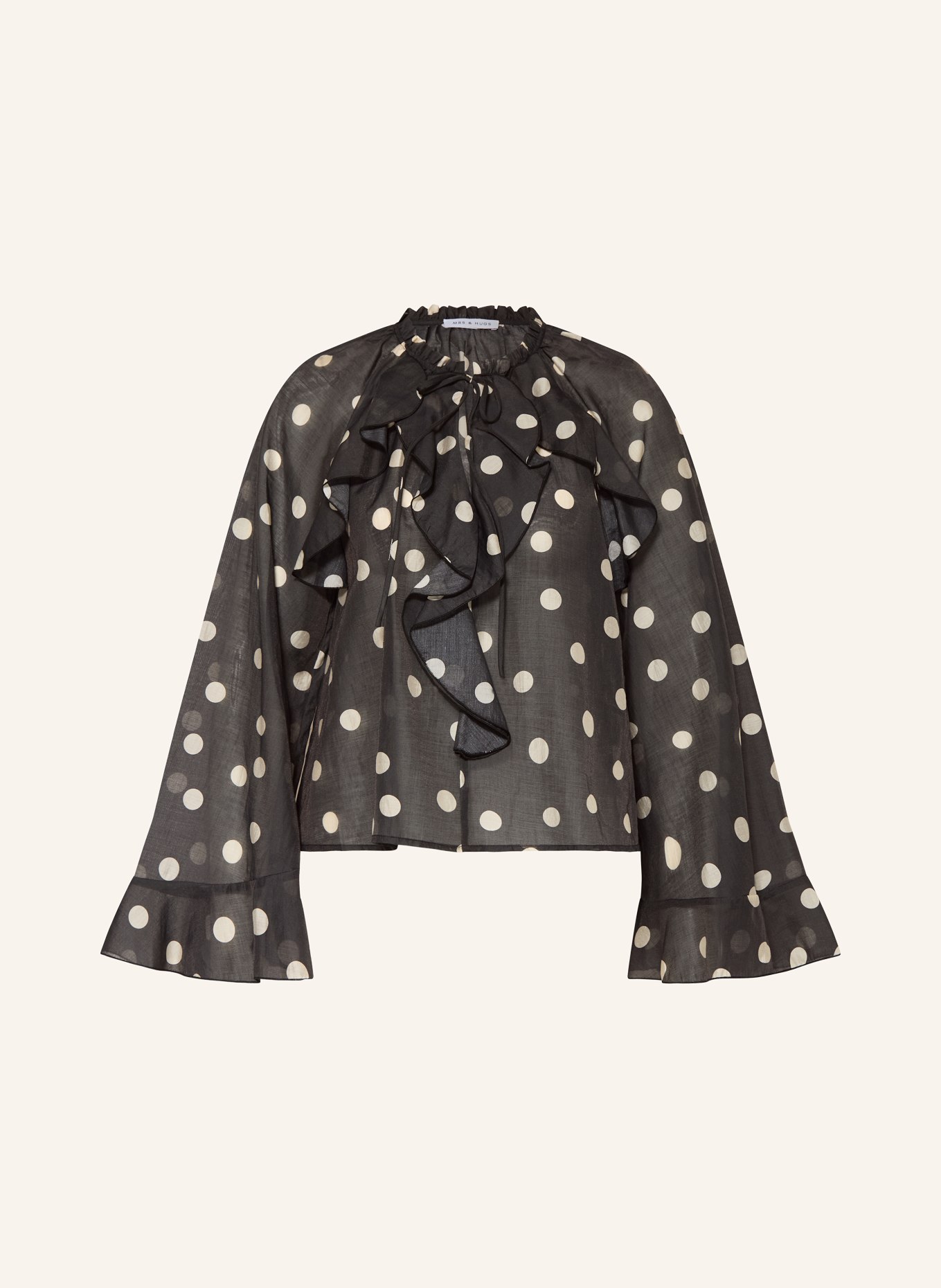 MRS & HUGS Blůza s volány: TMAVĚ ŠEDÁ / KRÉMOVÁ