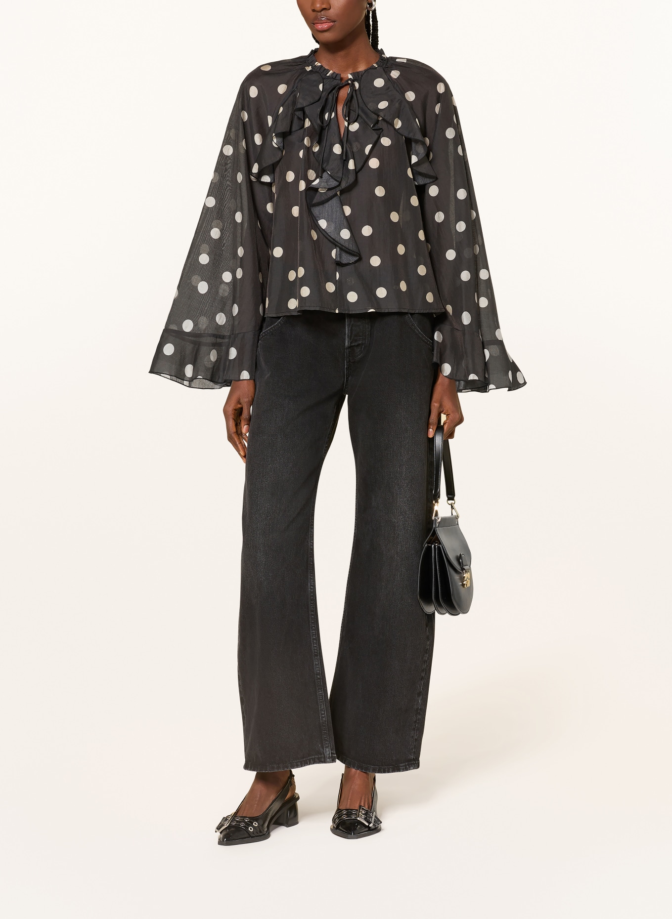 MRS & HUGS Blůza s volány: TMAVĚ ŠEDÁ / KRÉMOVÁ