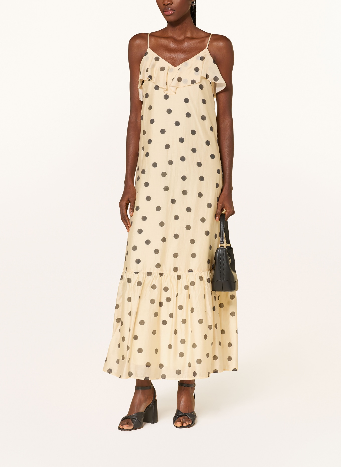 MRS & HUGS Dress with flounces: CREAM / BLACK