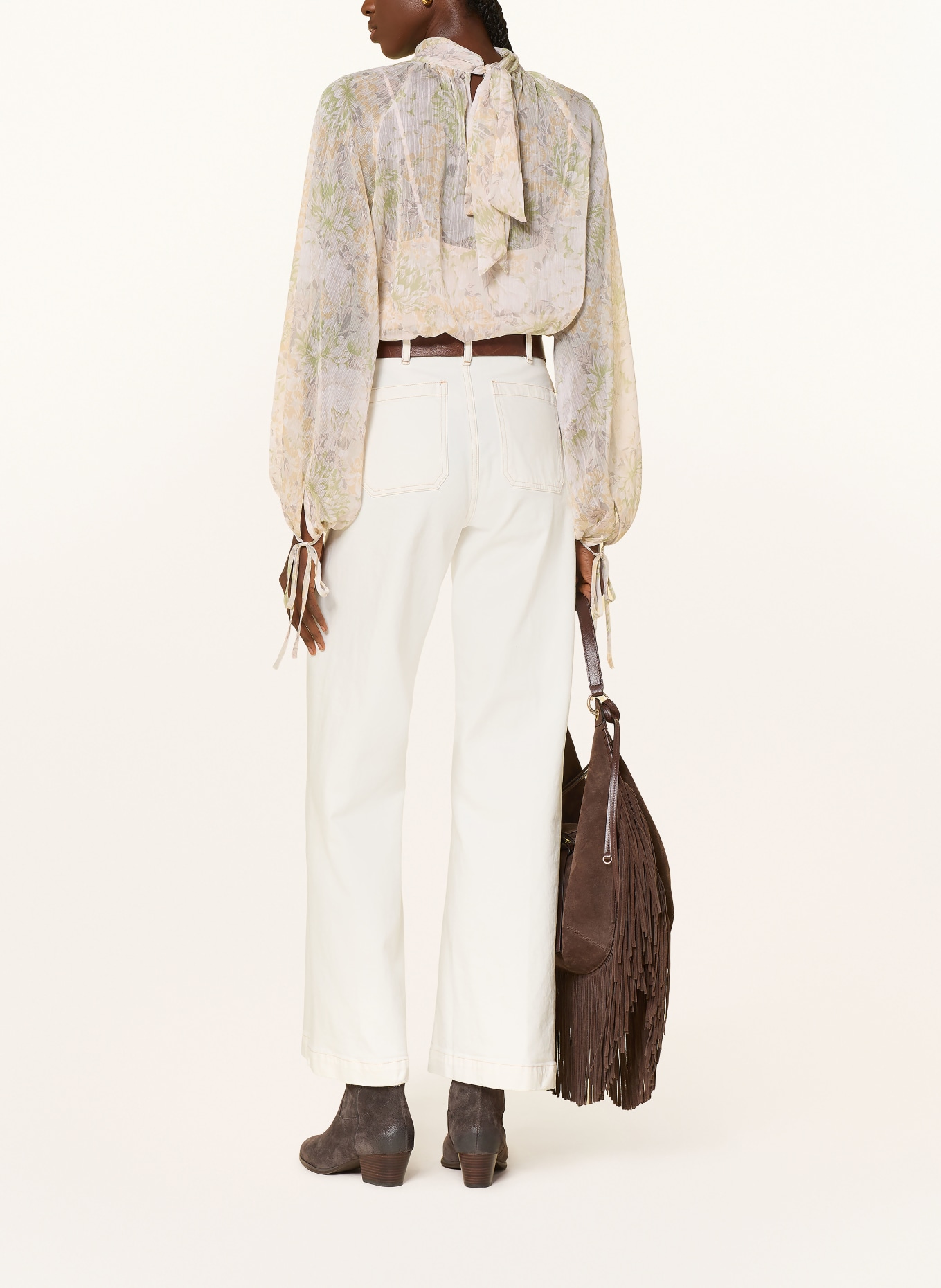 MRS & HUGS Bow-tie blouse with frills: ECRU / LIGHT GREEN / LIGHT ORANGE