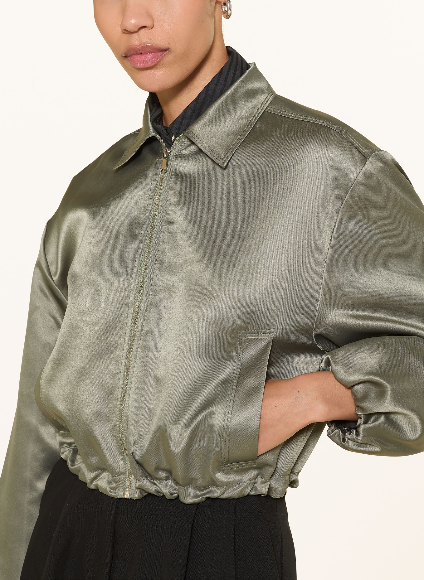 MRS & HUGS satin jacket: KHAKI