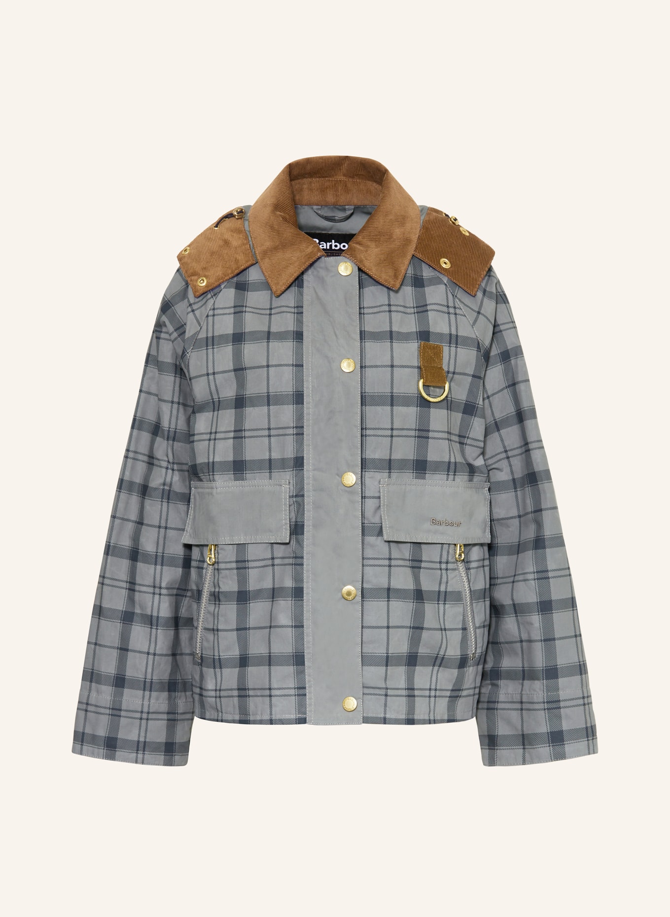 Barbour Jacke CARNFORTH mit abnehmbarer Kapuze: BLAUGRAU / BRAUN / DUNKELBLAU