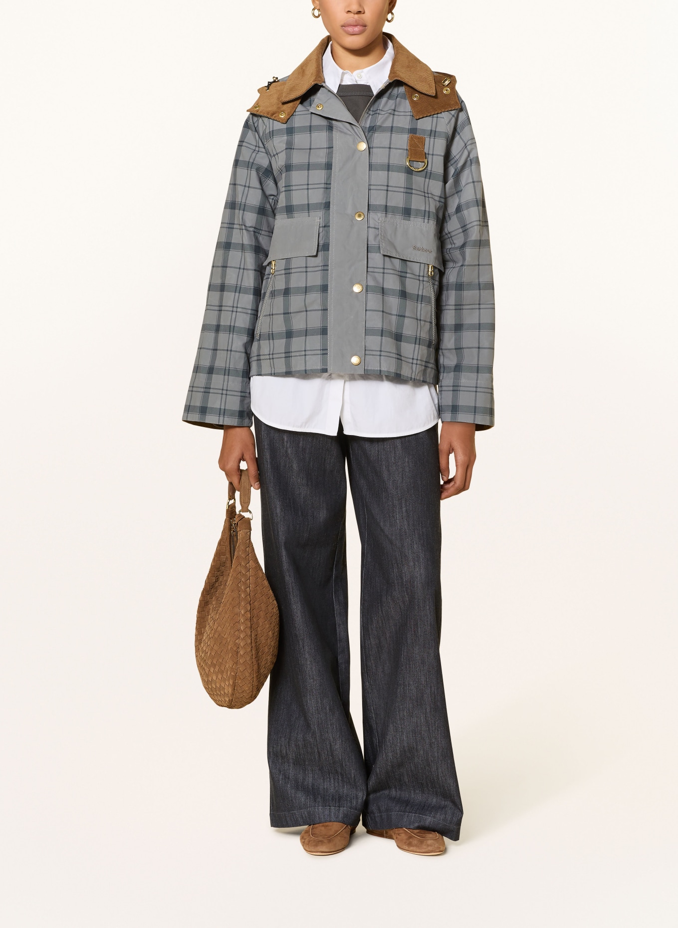 Barbour Jacke CARNFORTH mit abnehmbarer Kapuze: BLAUGRAU / BRAUN / DUNKELBLAU