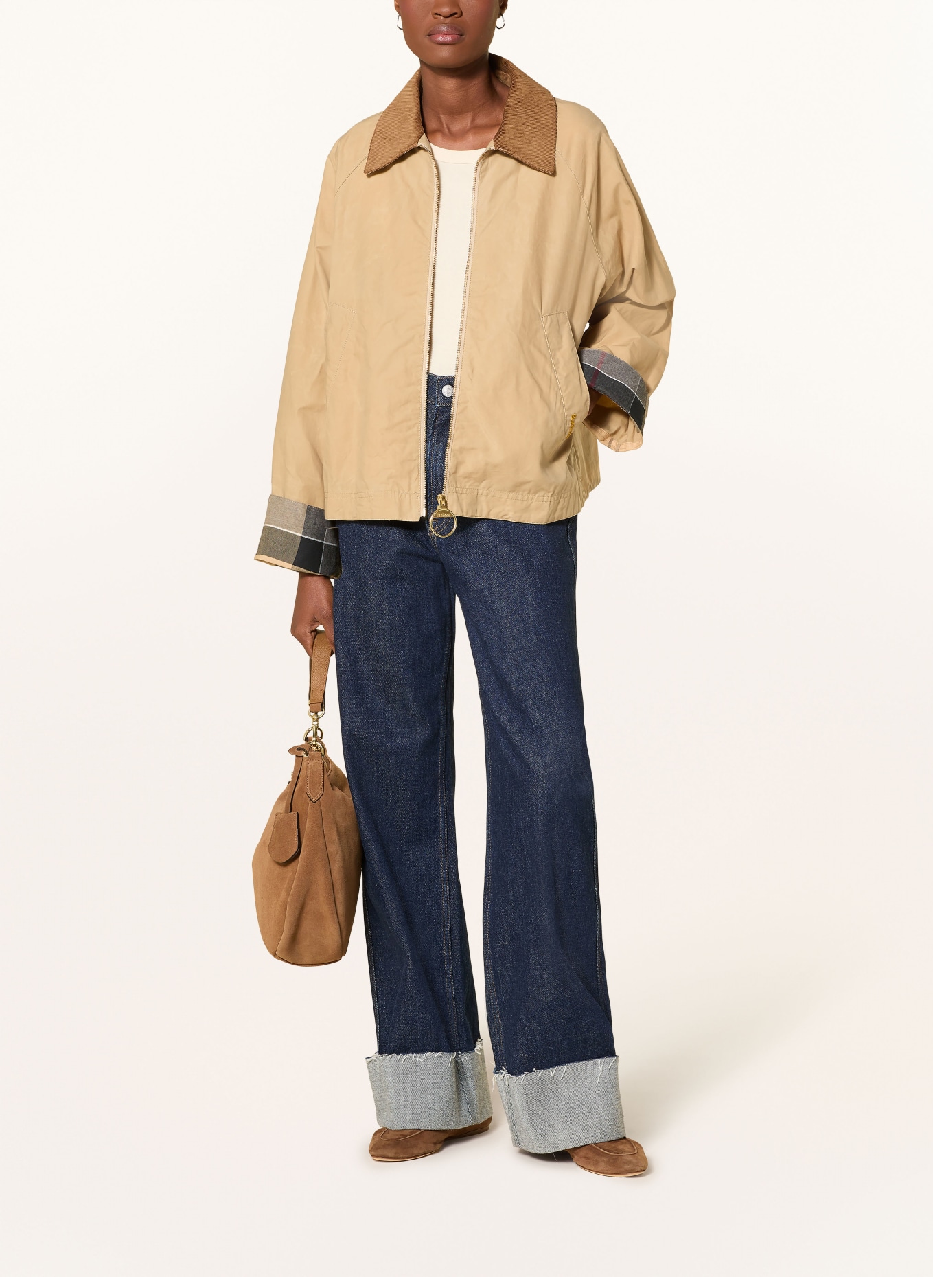 Barbour CATLIN jacket: BEIGE / COGNAC / DARK GRAY