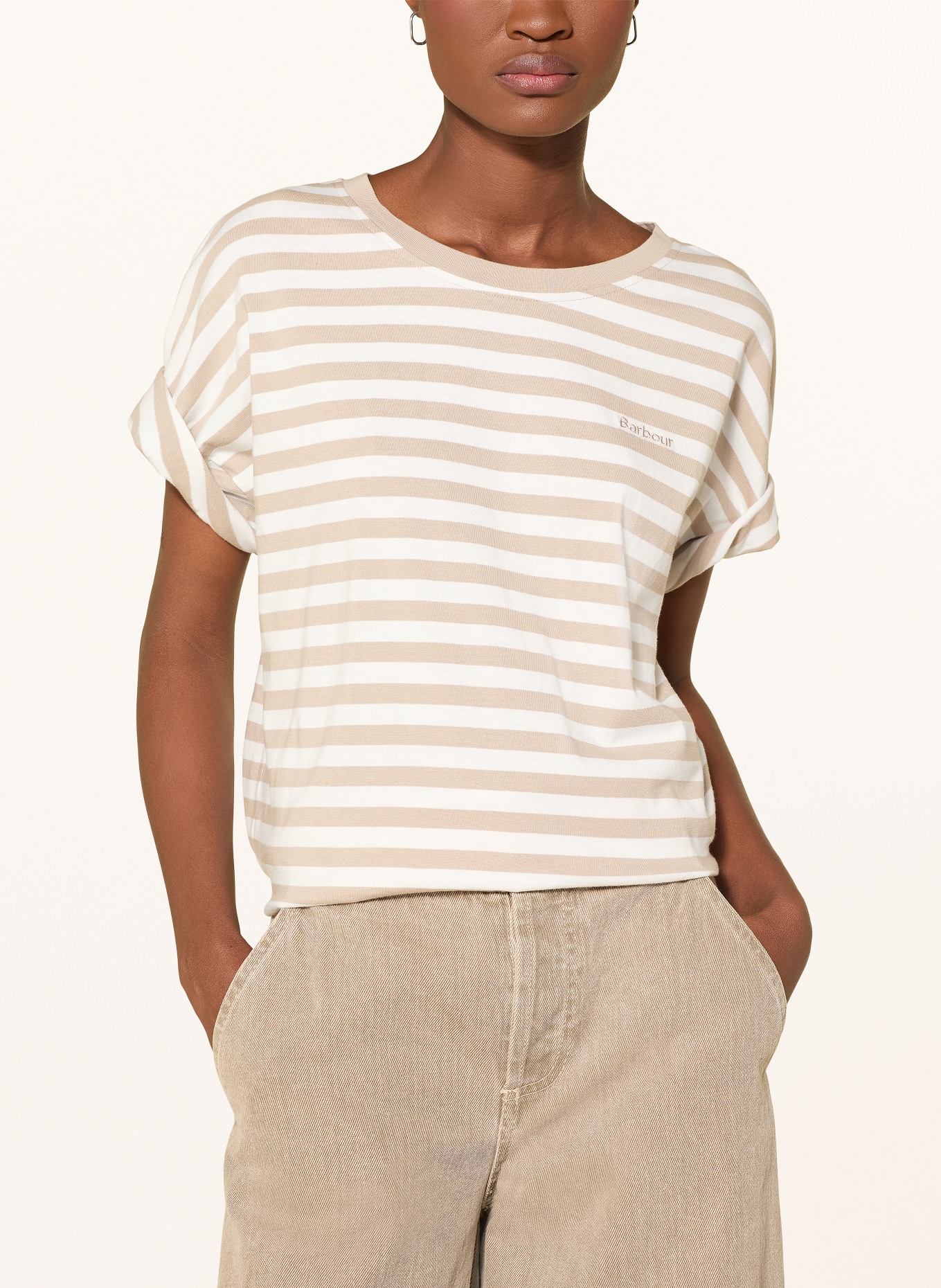 Barbour T-shirt ADRIA: CAMEL / WIT