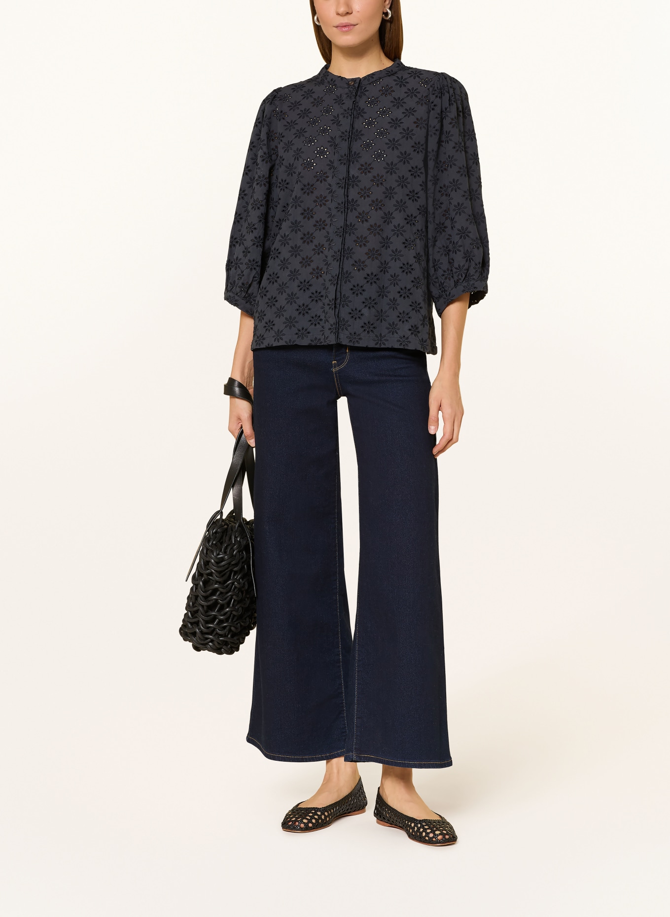 Barbour Bluzka LAYLA z koronki ażurowej z rękawami 3/4: GRANATOWY