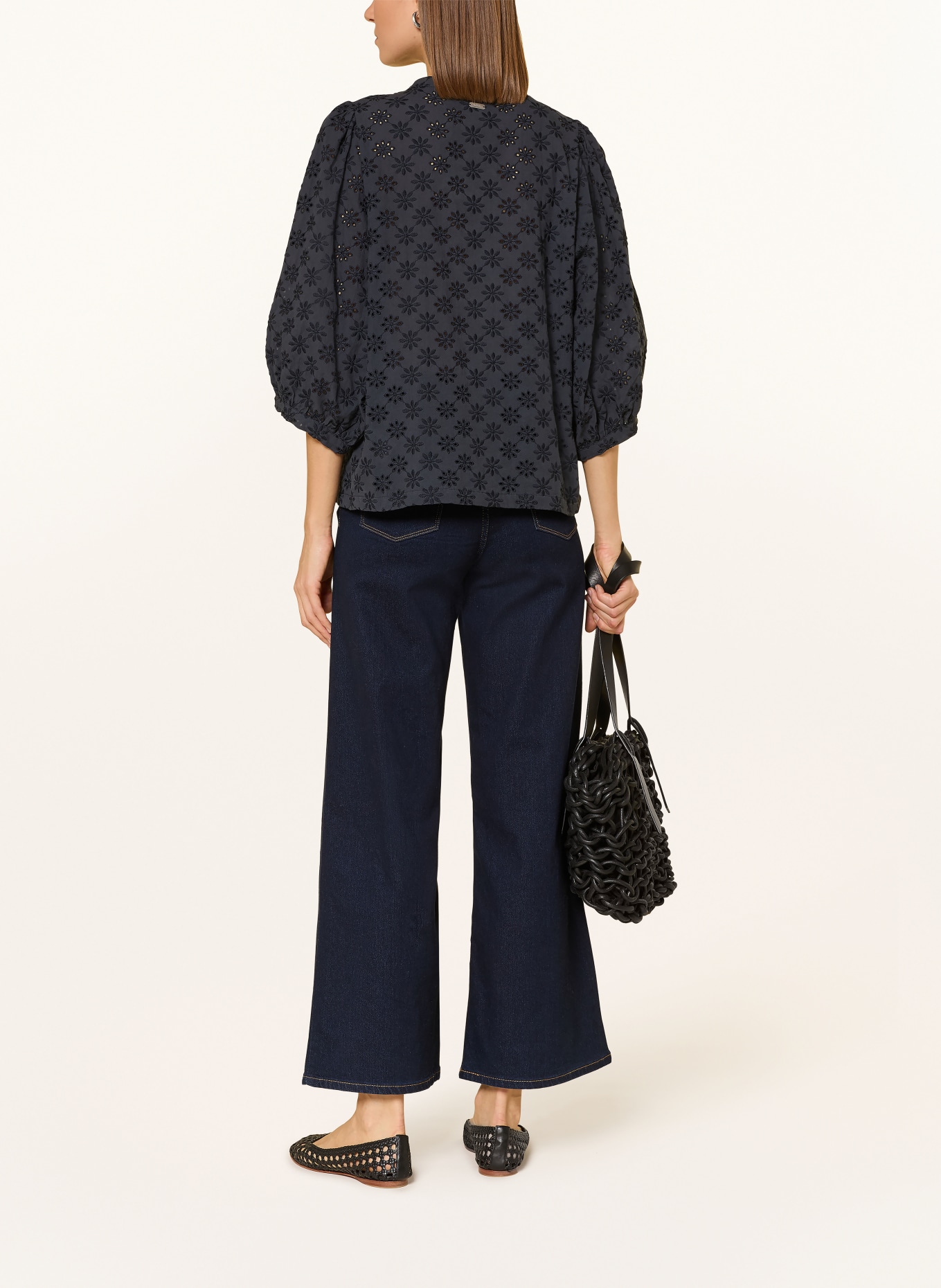 Barbour Bluzka LAYLA z koronki ażurowej z rękawami 3/4: GRANATOWY