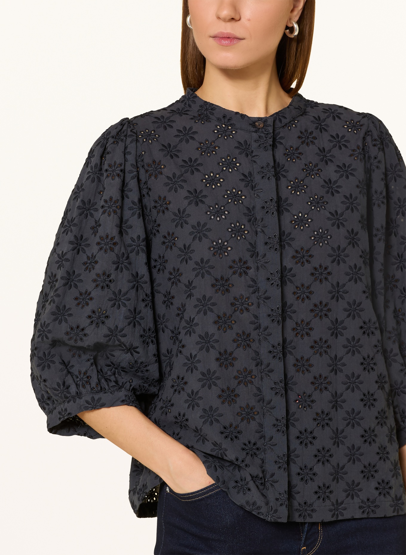 Barbour Bluzka LAYLA z koronki ażurowej z rękawami 3/4: GRANATOWY