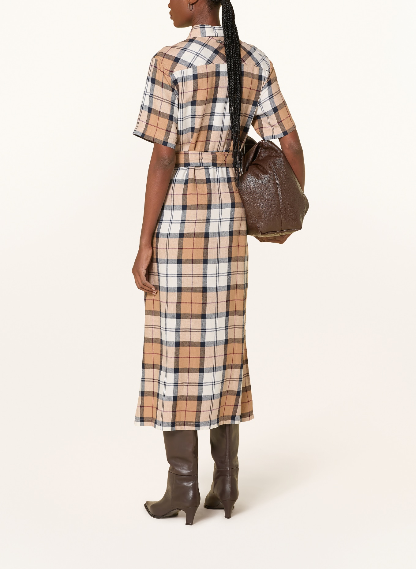 Barbour Košilové šaty FERN s lnem: BÉŽOVÁ / KRÉMOVÁ / TMAVĚ MODRÁ