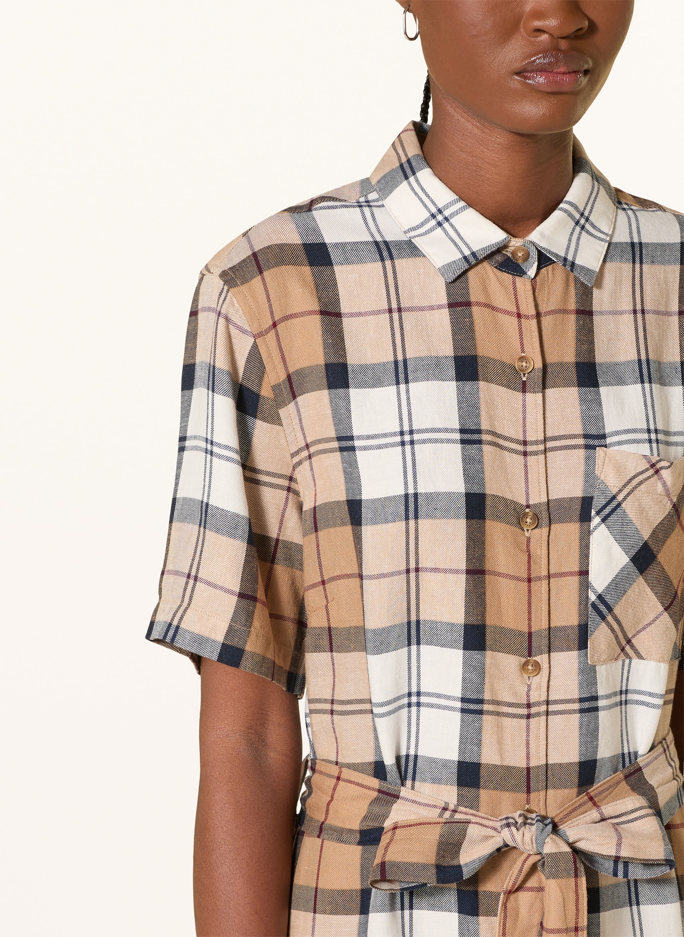 Barbour Košilové šaty FERN s lnem: BÉŽOVÁ / KRÉMOVÁ / TMAVĚ MODRÁ