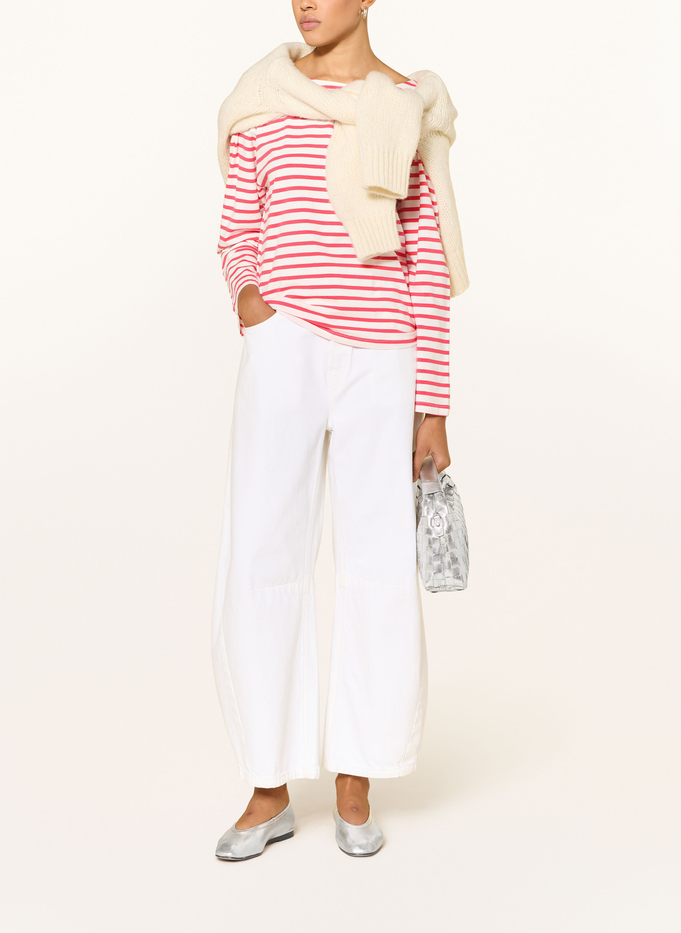 ICHI Longsleeve IHMIRA: ROT / ECRU